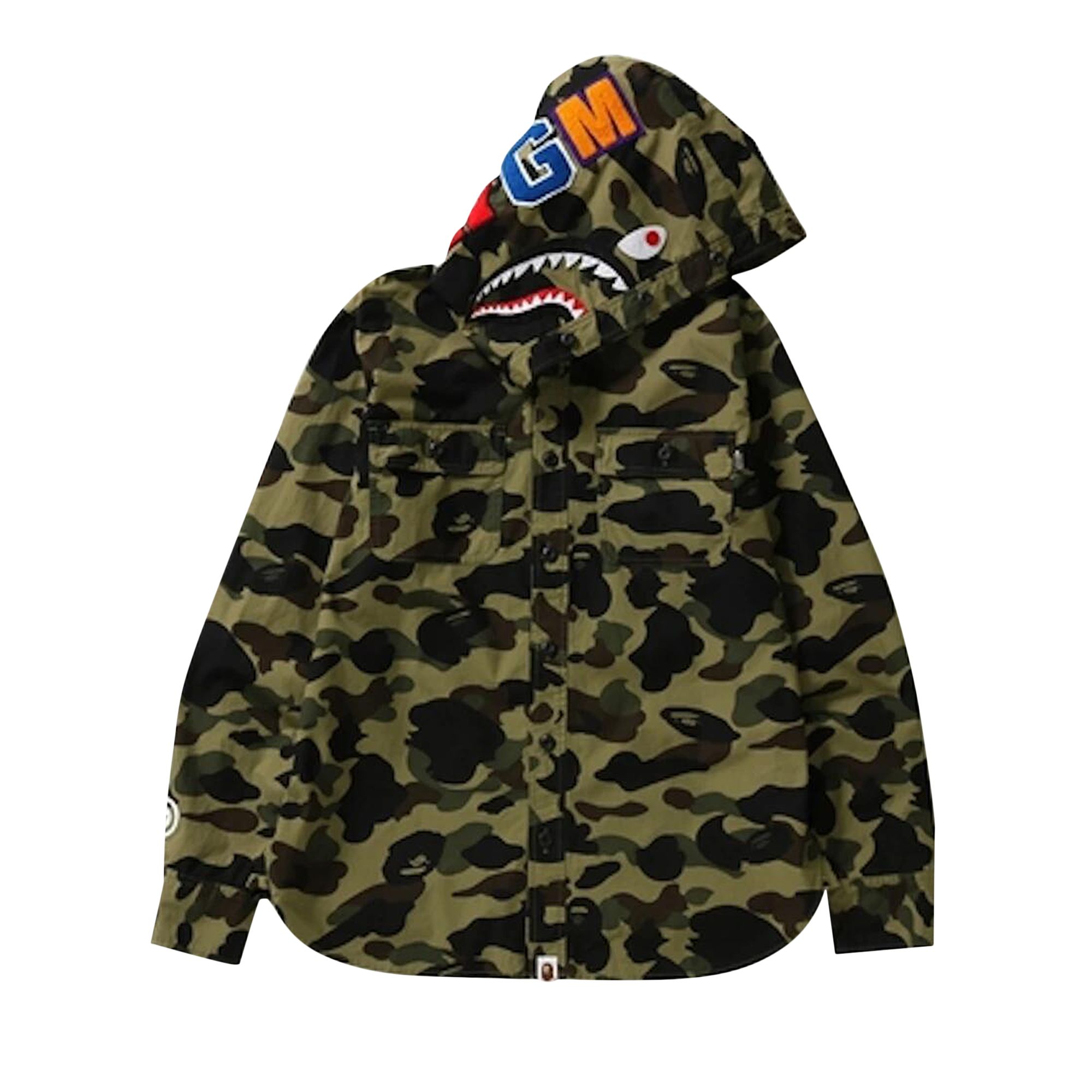 Pre-owned Bape 1st Camo Shark Hoodie Shirt 'green Camo' | Men's Size Xl