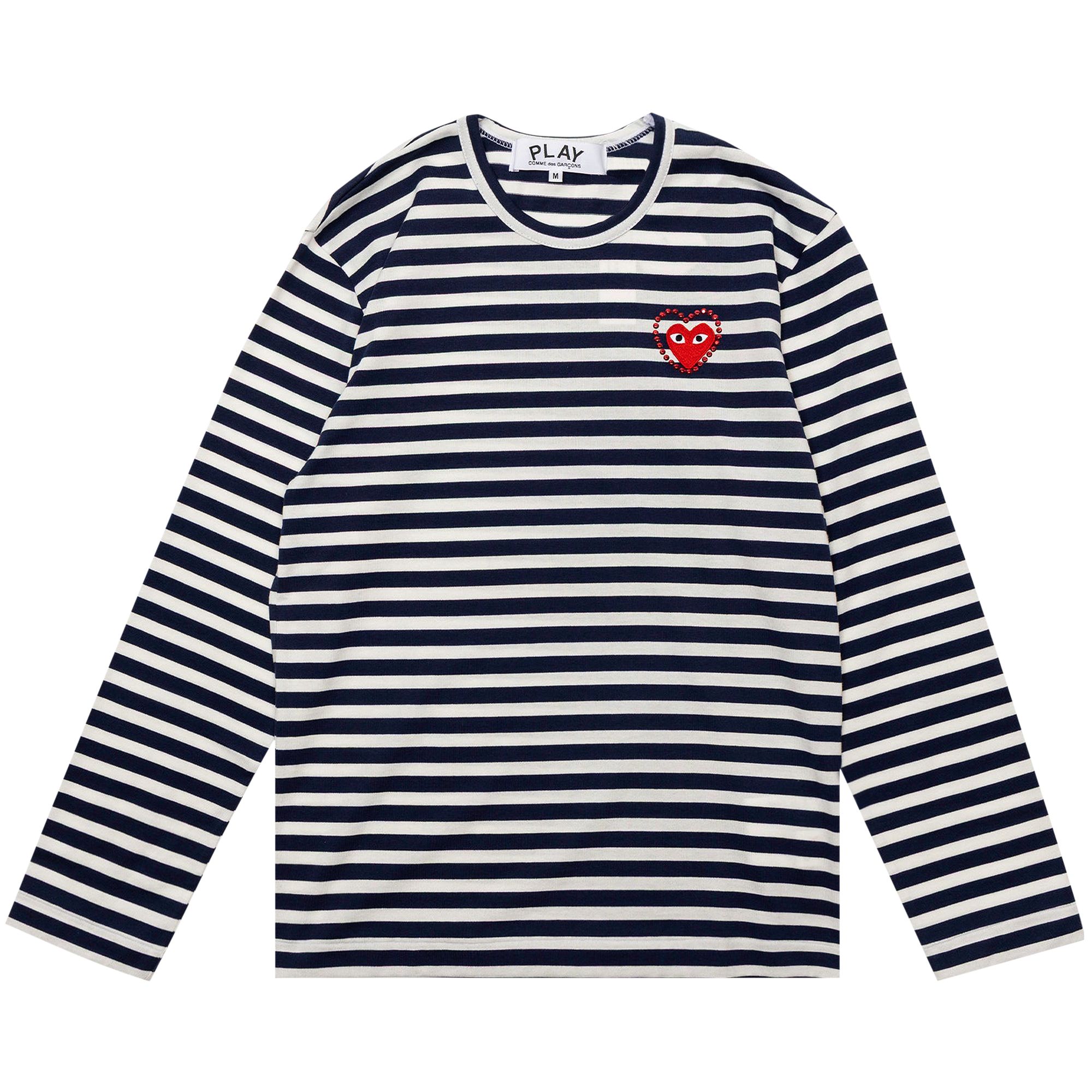 Pre-owned Comme Des Garçons Play Metalstone Stripe Tee 'navy/white' | Blue | Men's Size S
