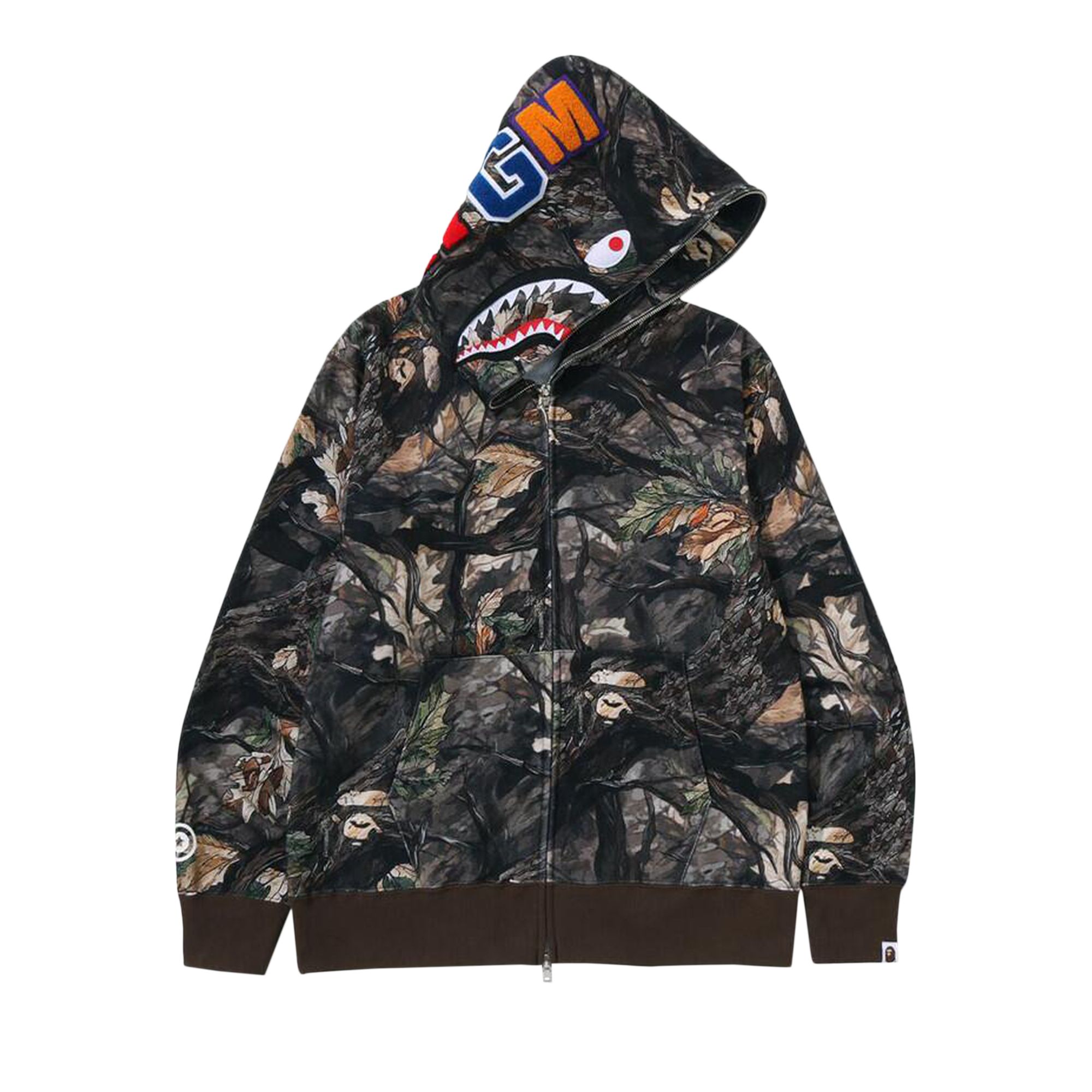 Pre-owned Bape Tree Edge Camo Shark Relaxed Fit Full Zip Hoodie 'brown' | Men's Size S