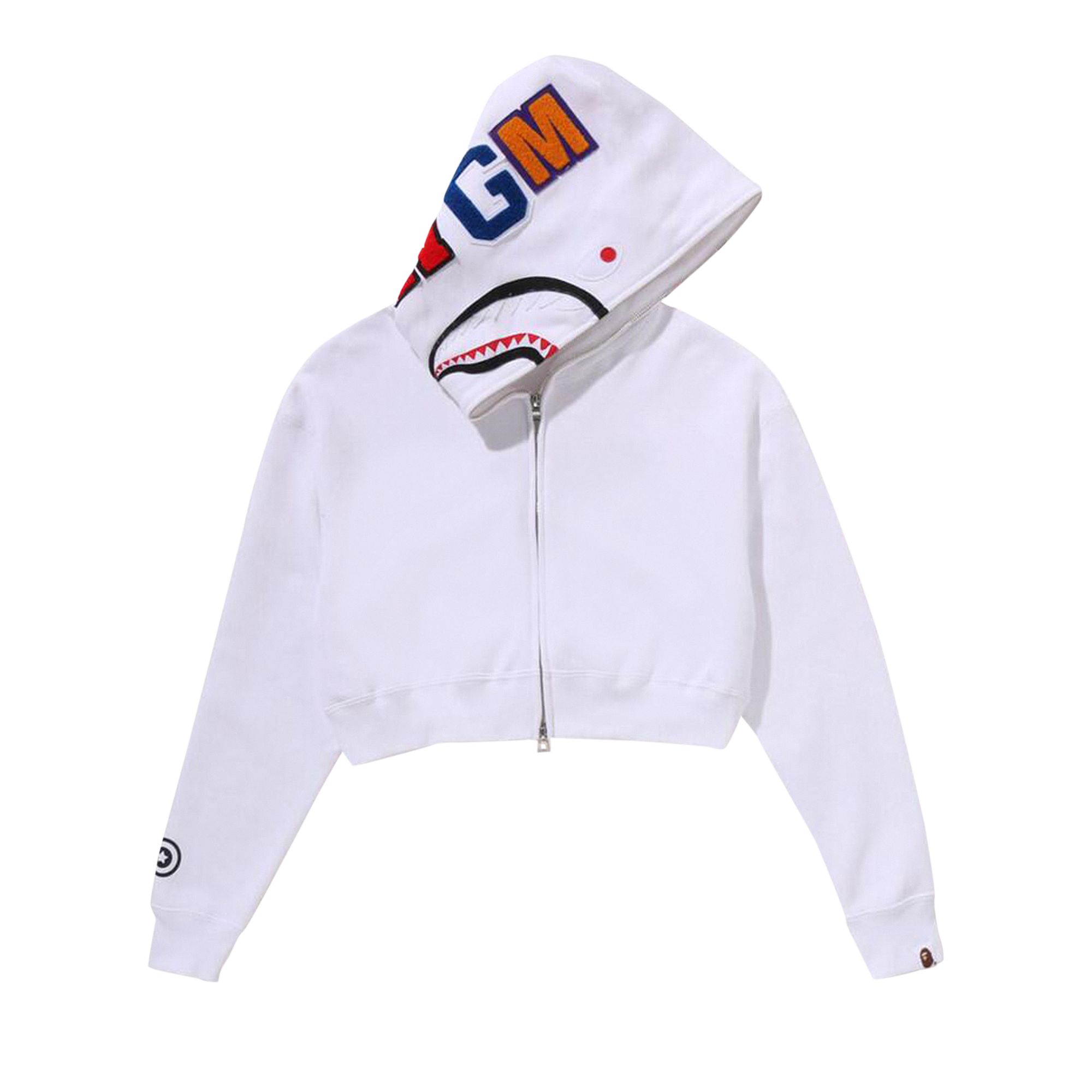 Pre-owned Bape Shark Cropped Full Zip Hoodie 'white' | Women's Size M