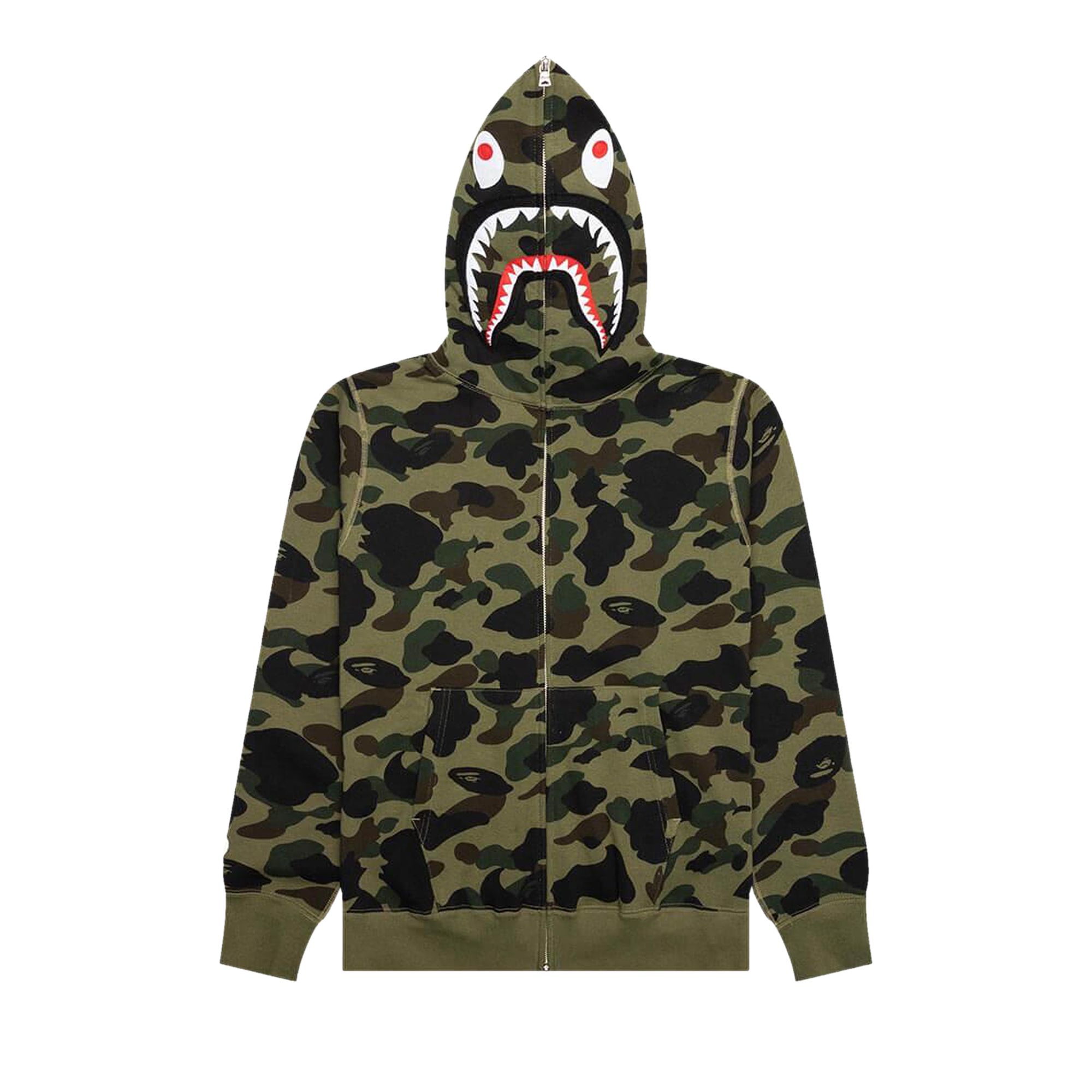 Pre-owned Bape 1st Camo Shark Full Zip Hoodie 'green' | Men's Size M
