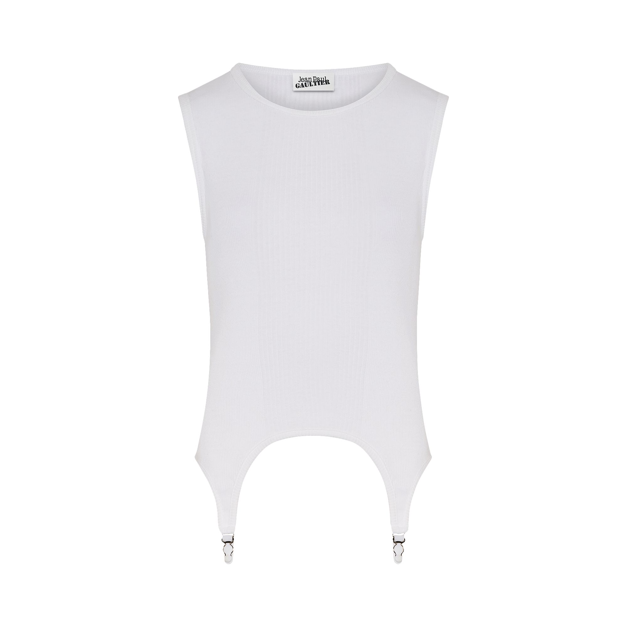 Pre-owned Jean Paul Gaultier Ribbed Tank Top With Lingerie Garter 'white' | Men's Size S