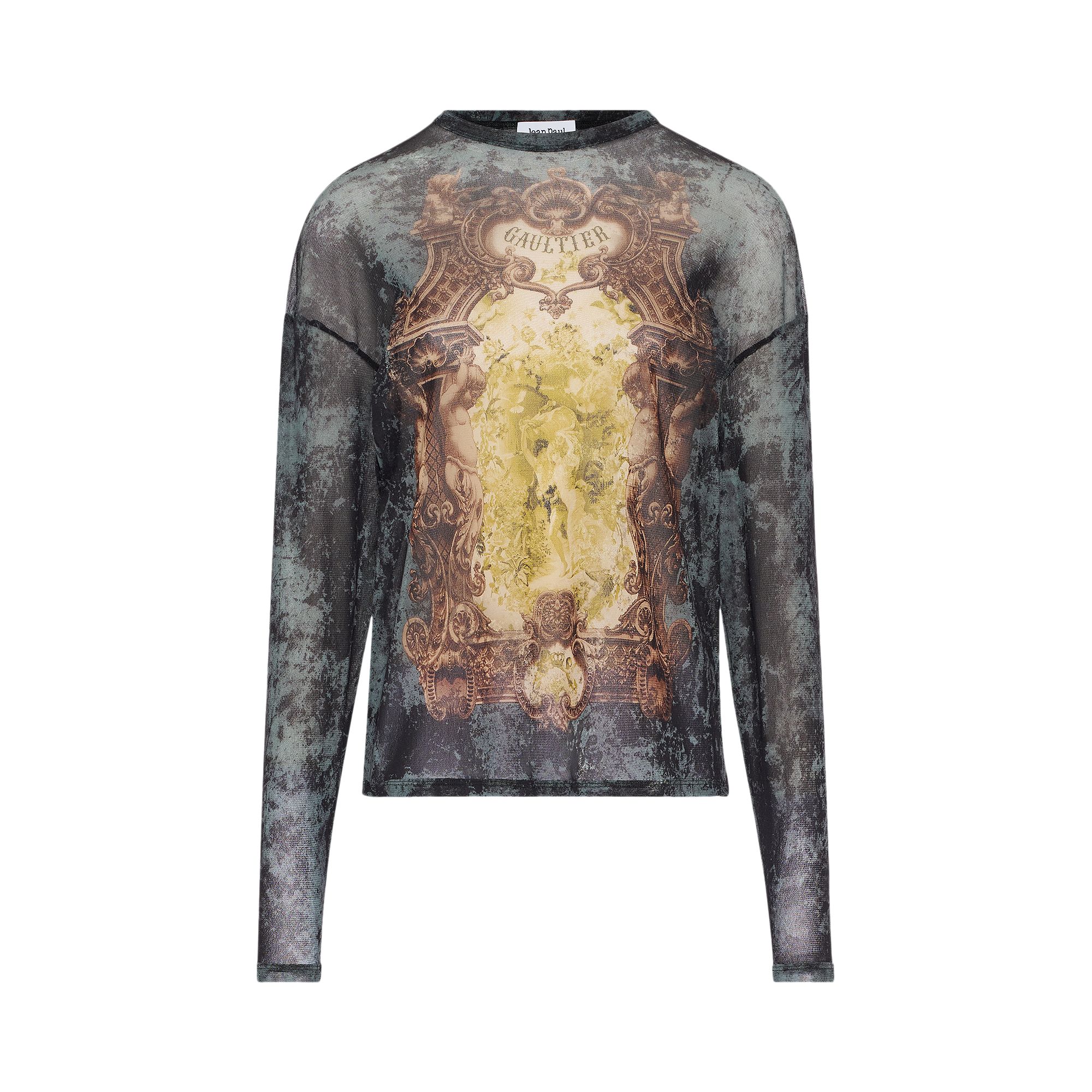Pre-owned Jean Paul Gaultier Médaillon Printed Mesh Oversized Crewneck Top 'black' | Men's Size L