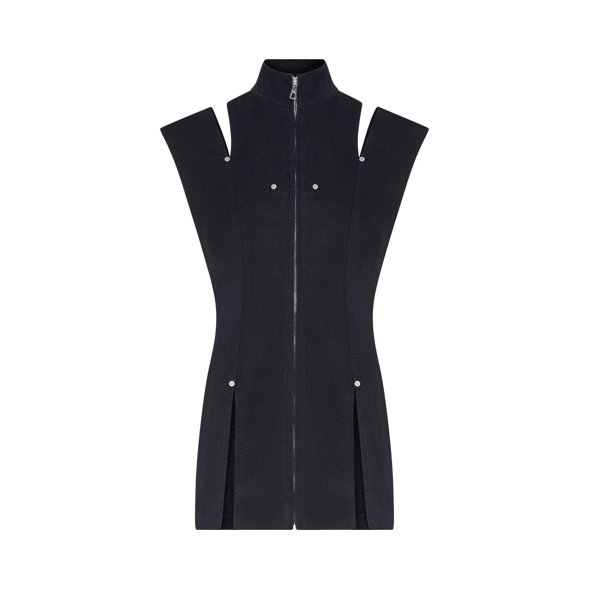 Pre-owned Jean Paul Gaultier Overdyed Denim Short Dress With Slit Detail And Mesh Incrustation On The Back 'na In Blue