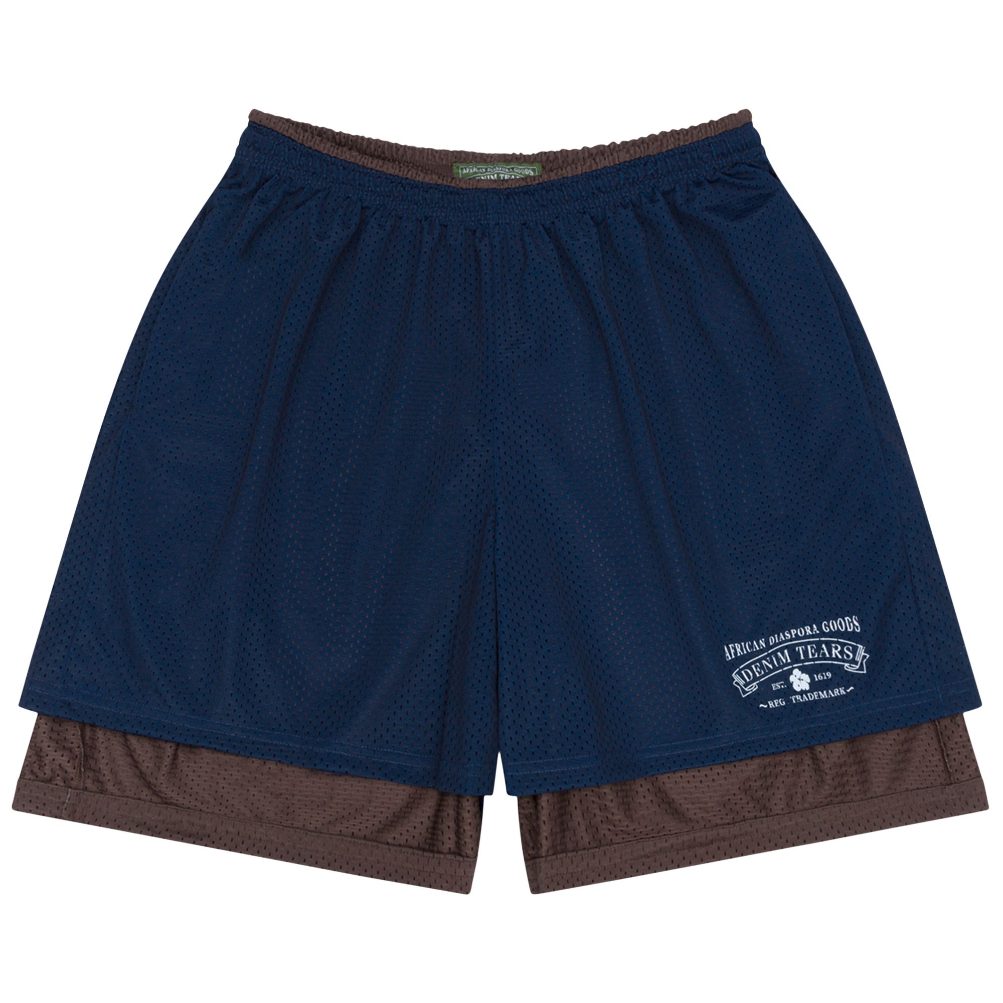 Pre-owned Denim Tears Adg Double Layer Mesh Shorts 'navy/brown' | Blue | Men's Size L