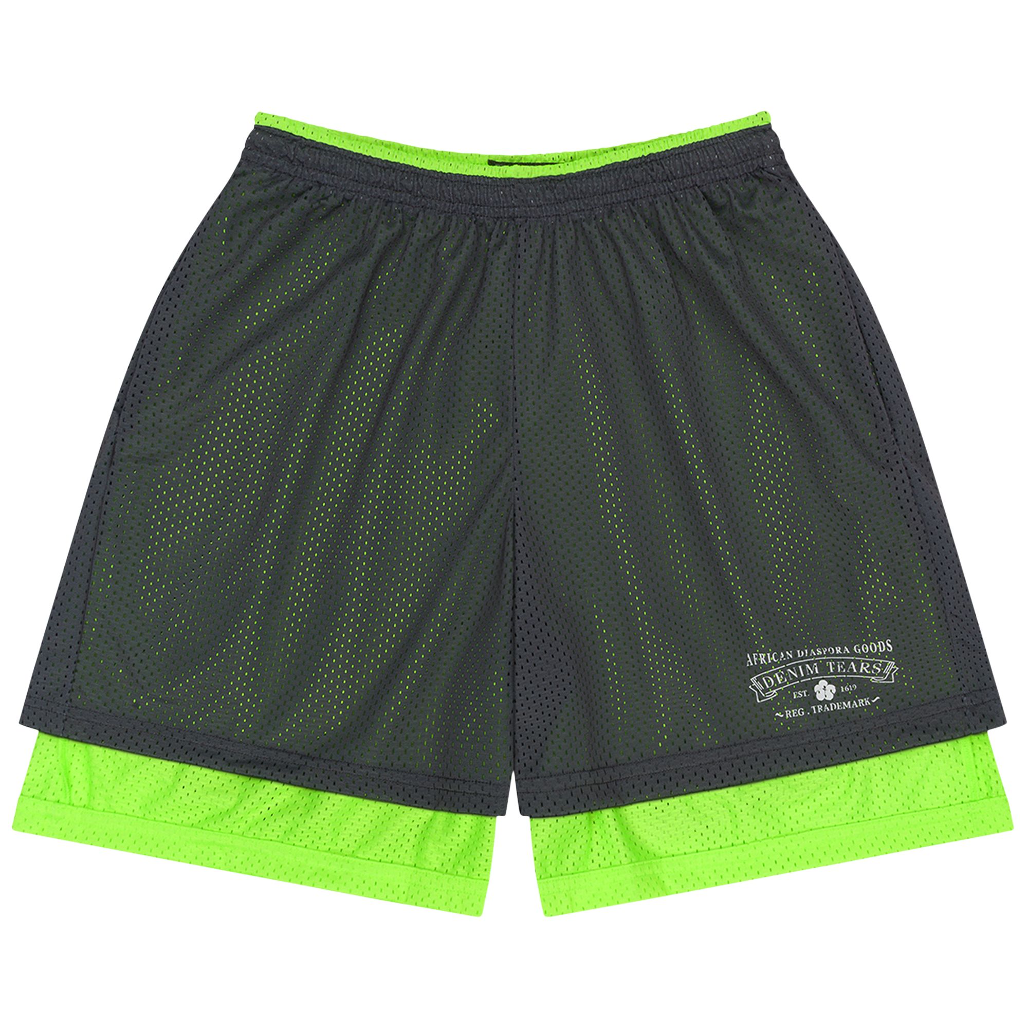 Pre-owned Denim Tears Adg Double Layer Mesh Shorts 'grey/lime' | Men's Size Xl In Gray