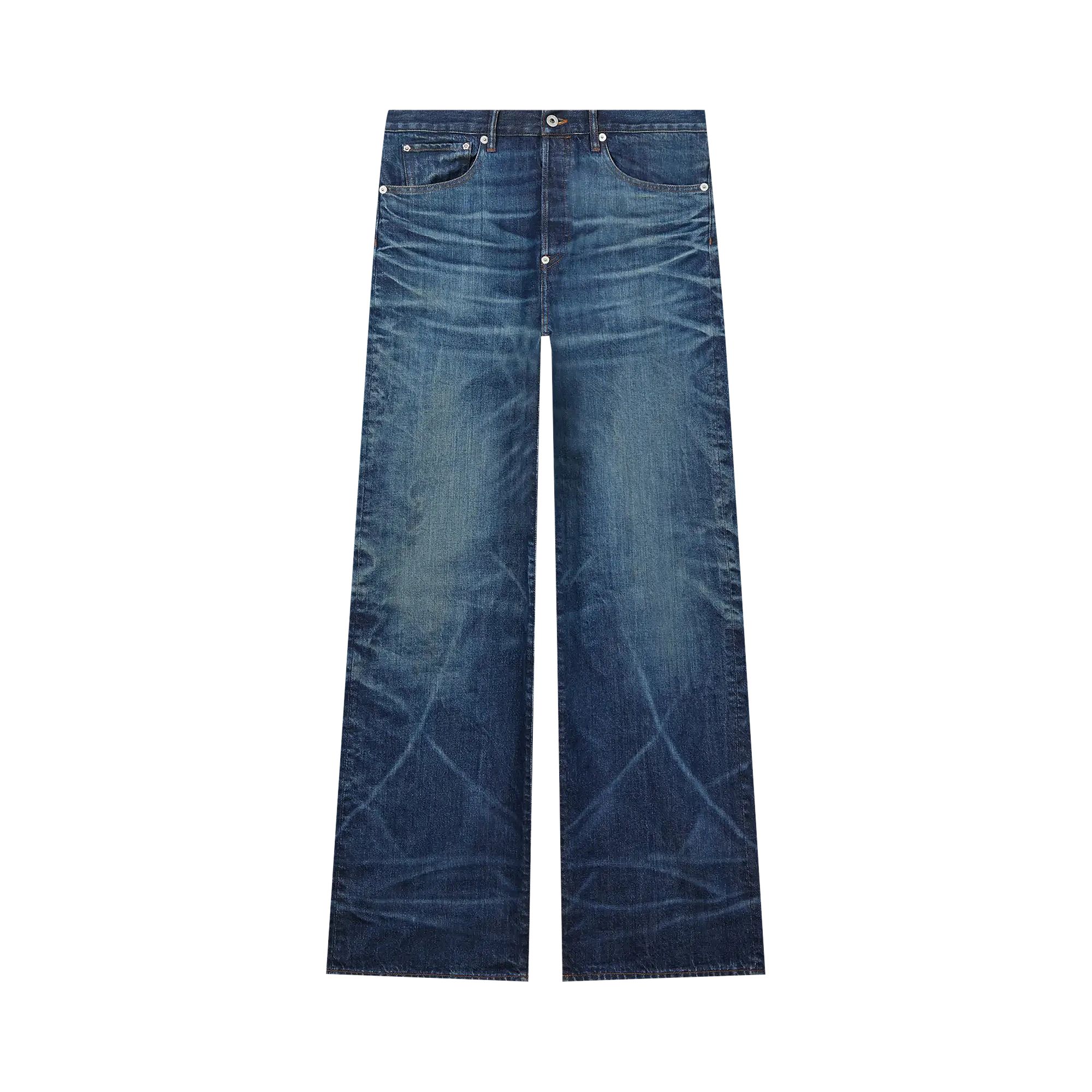 Pre-owned Kenzo Turn Up Wide Fit Jeans 'stone Bleached Dirty Blue Denim' | Men's Size 32