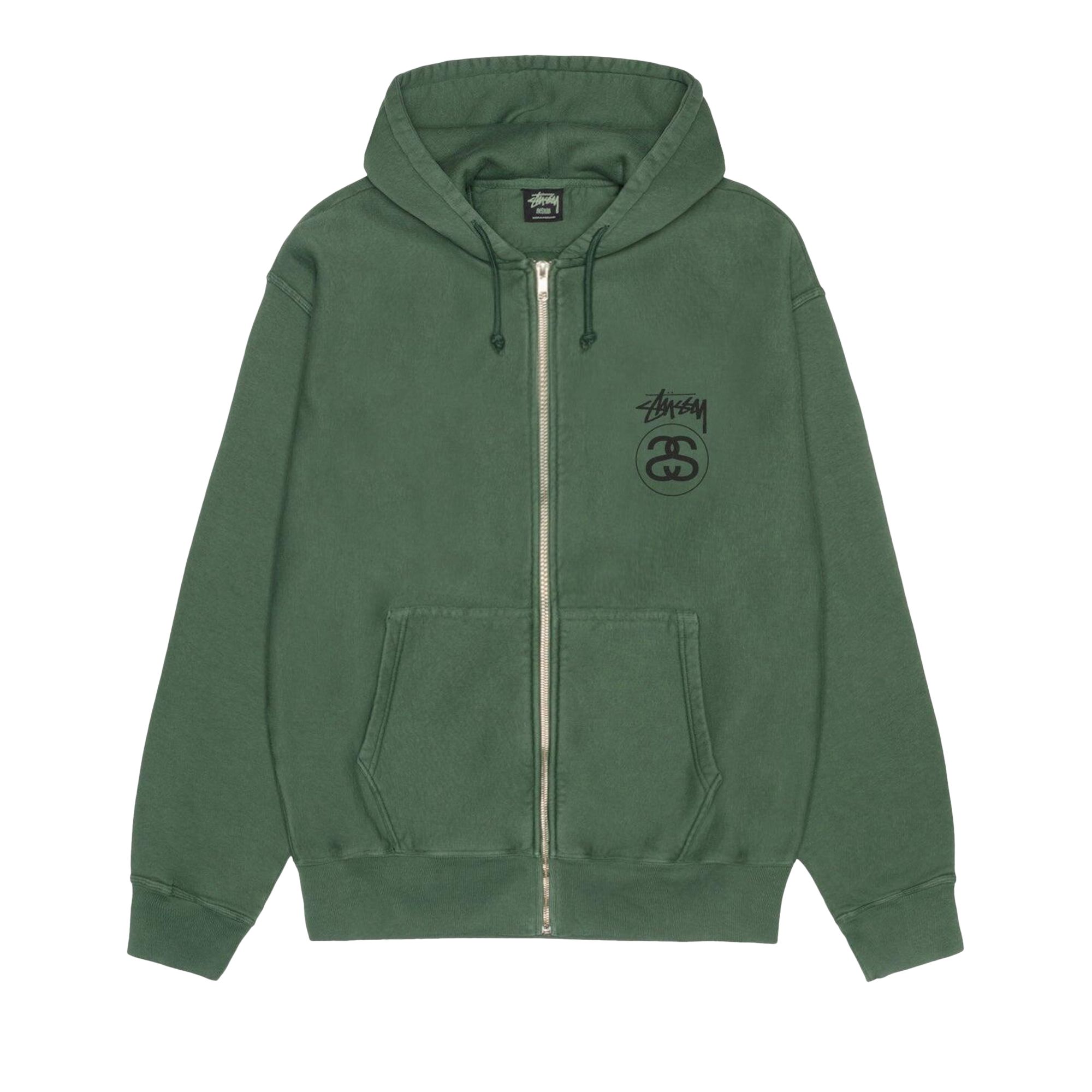 Pre-owned Stussy Stock Link Zip Hoodie Pigment Dyed 'pine' | Green | Men's Size L
