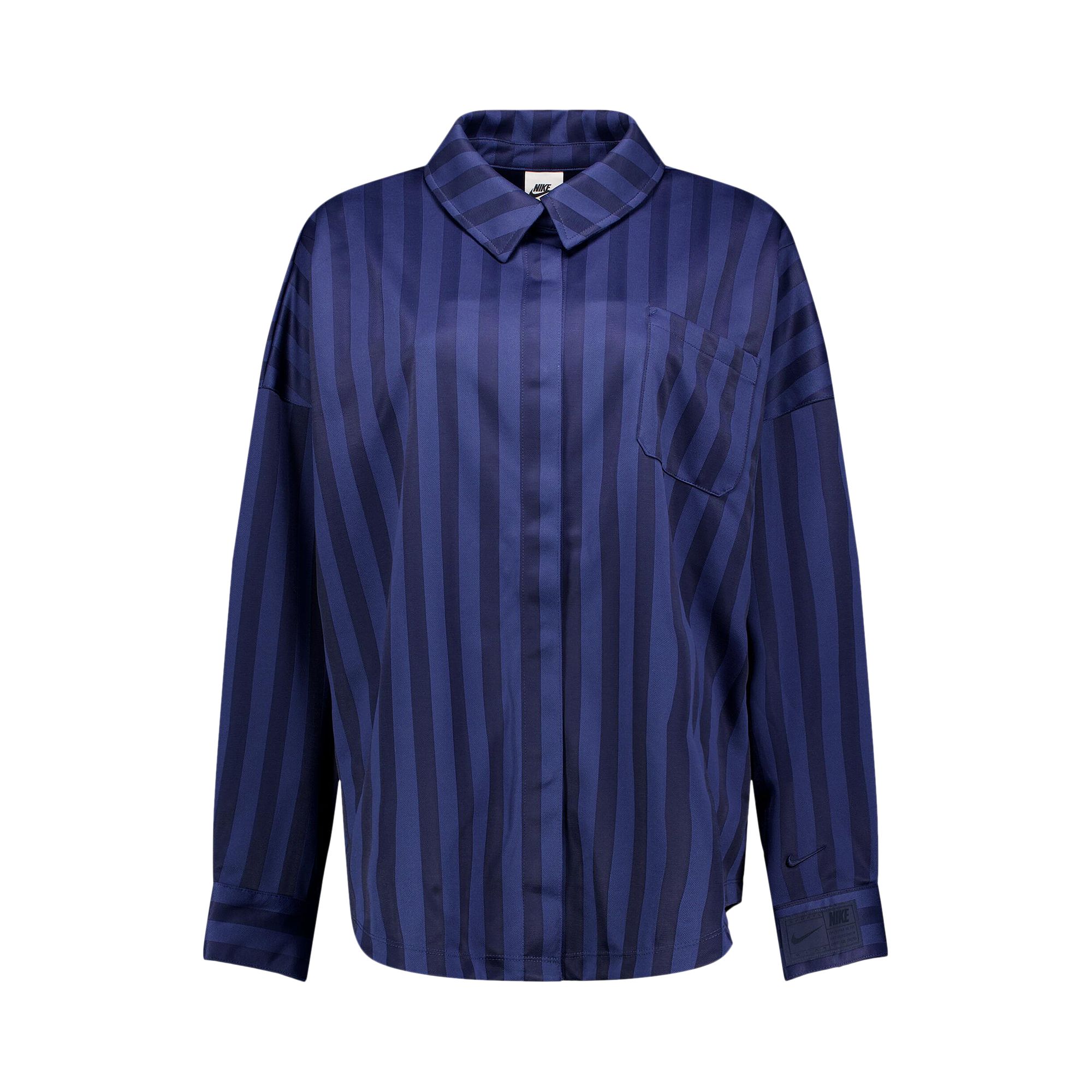 Pre-owned Nike Sportswear Oversized Jacquard Striped Button-down Shirt 'midnight Navy/obsidian' | Blue | Women