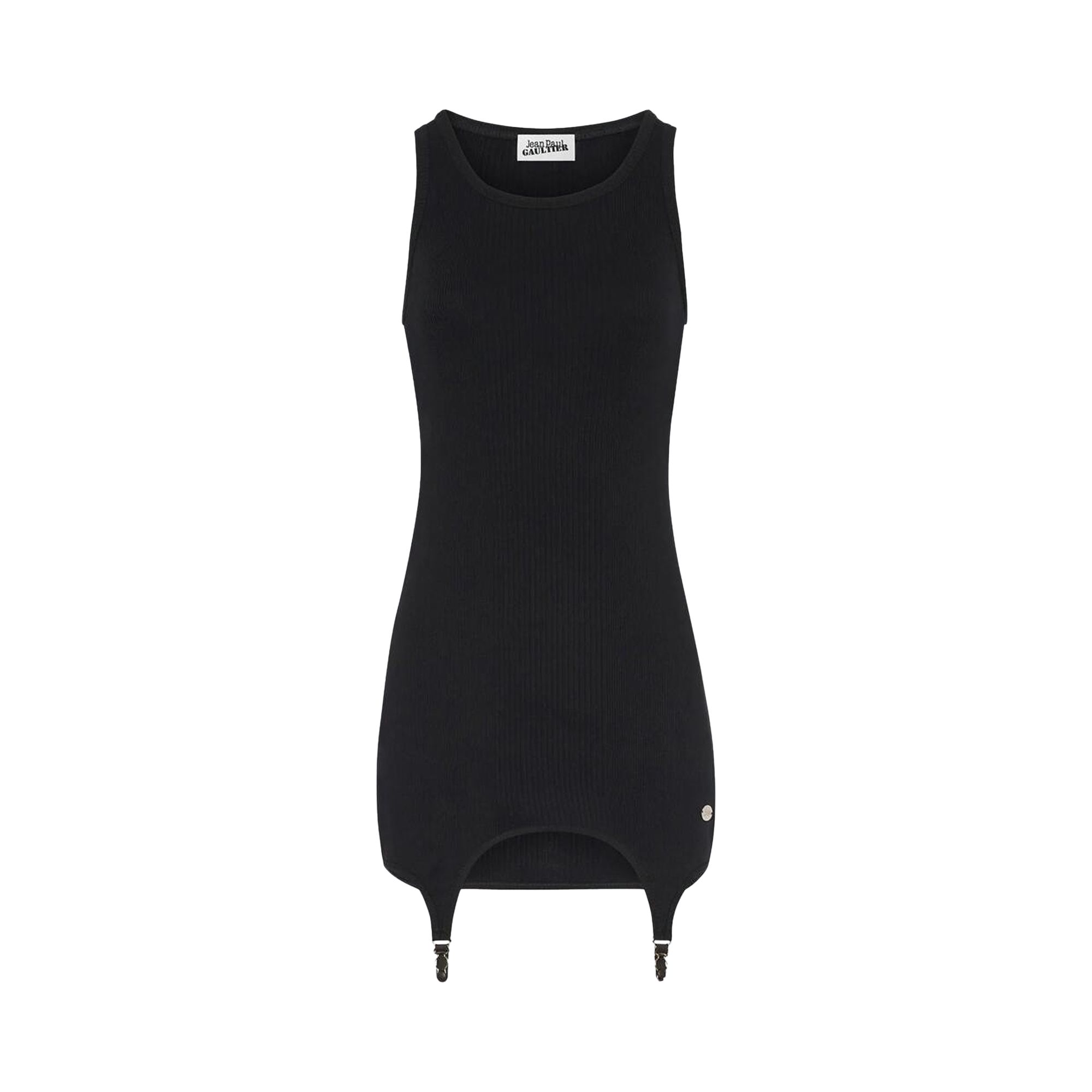 Pre-owned Jean Paul Gaultier Cotton Ribbed Short Dress With Lingerie Garter 'black' | Women's Size L