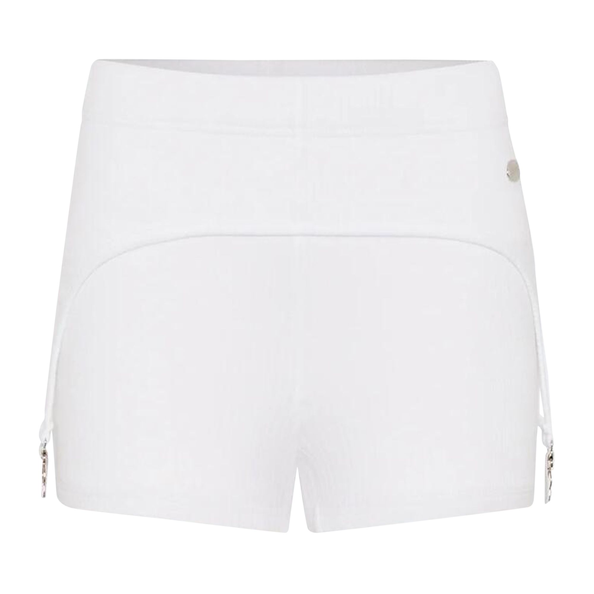 Pre-owned Jean Paul Gaultier Cotton Ribbed Mini Short With Lingerie Garter 'white' | Women's Size L