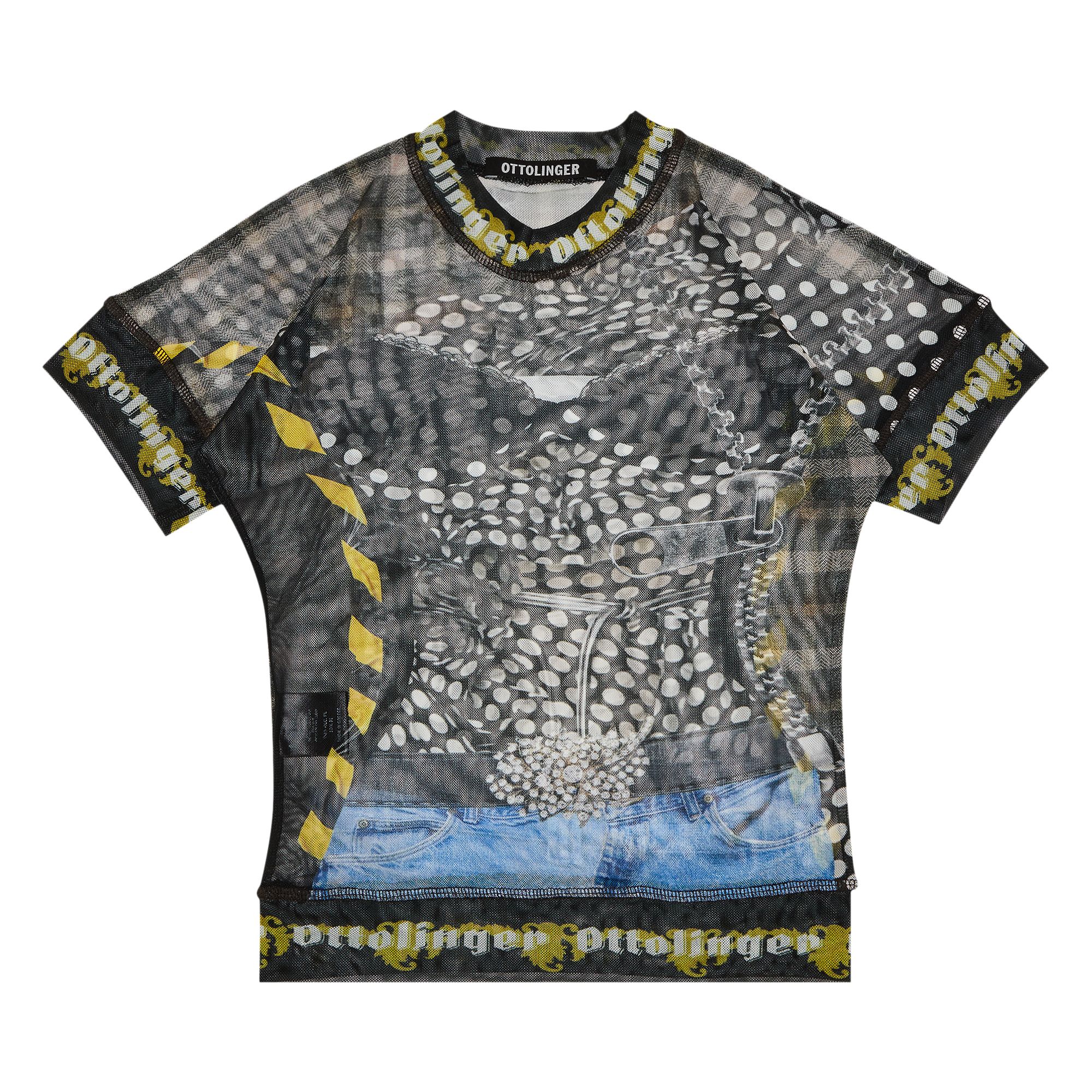 Pre-owned Ottolinger Mesh T-shirt 'polka Dot Zip Print' | Black | Women's Size M