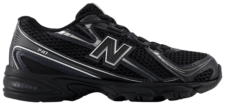 New Balance 740 Bungee Lace Little Kid Wide Black Silver Metallic