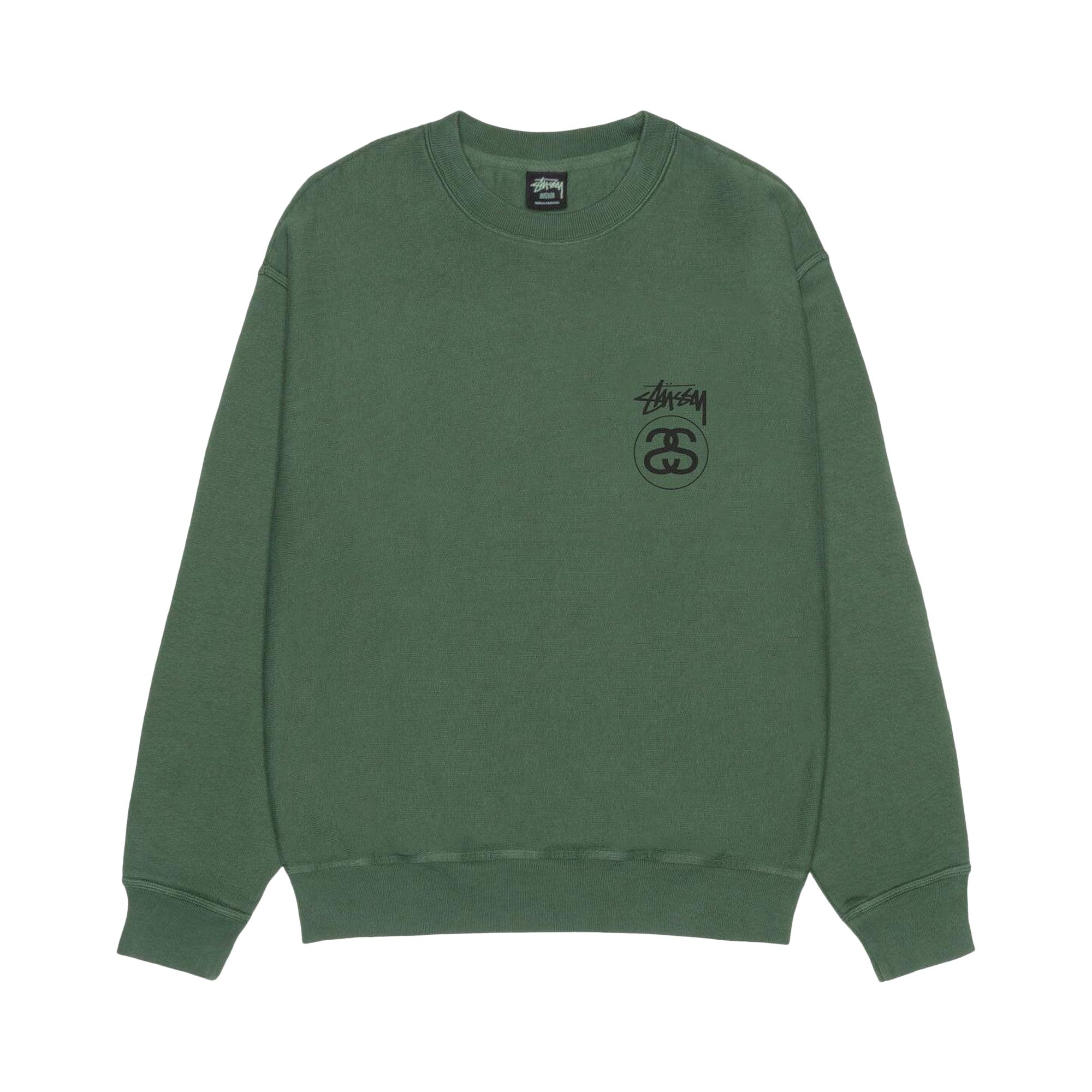 Pre-owned Stussy Stock Link Crew Pigment Dyed 'pine' | Green | Men's Size M