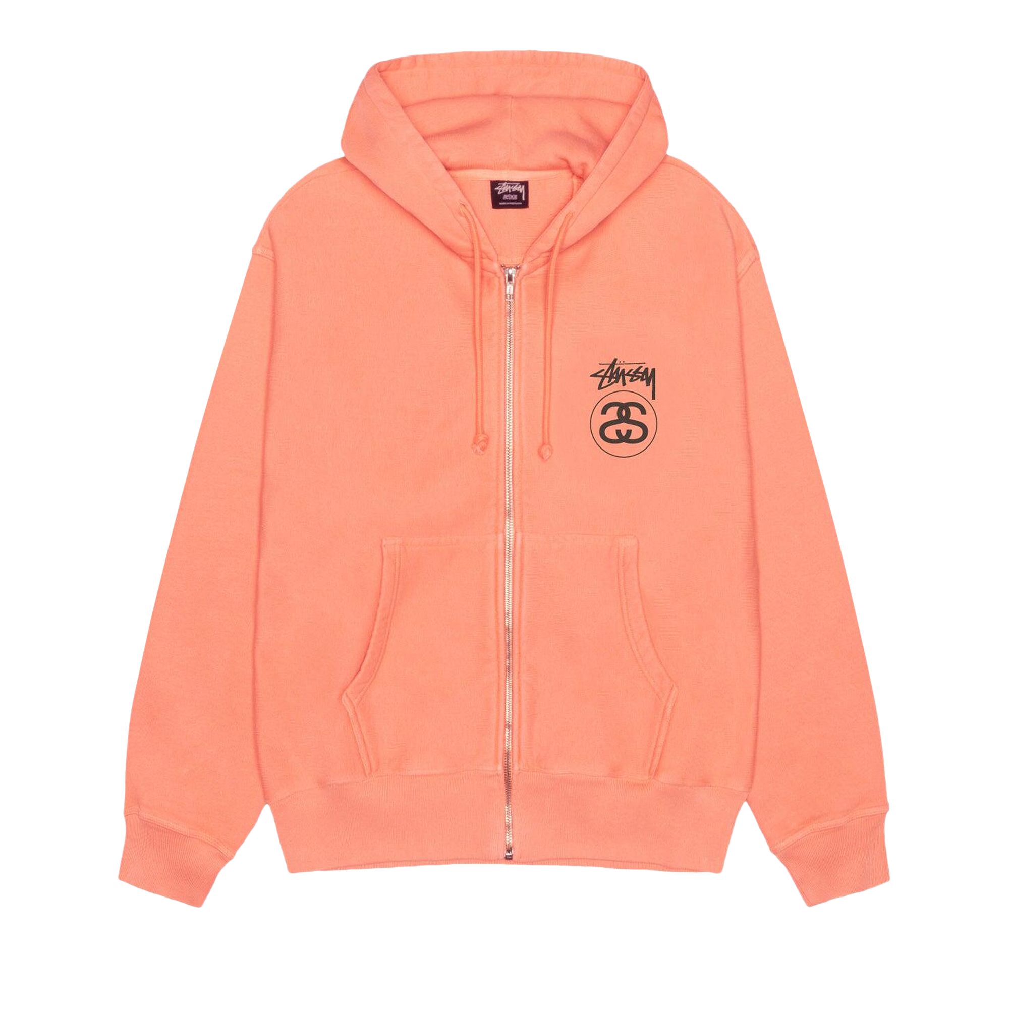 Pre-owned Stussy Stock Link Zip Hoodie Pigment Dyed 'sherbert' | Orange | Men's Size L