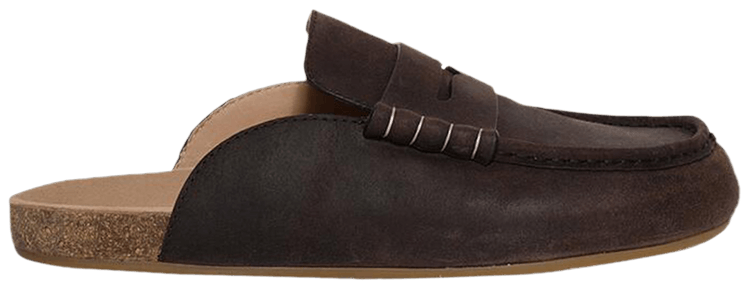 JW Anderson Stitch Loafer Suede Mules Deep Walnut