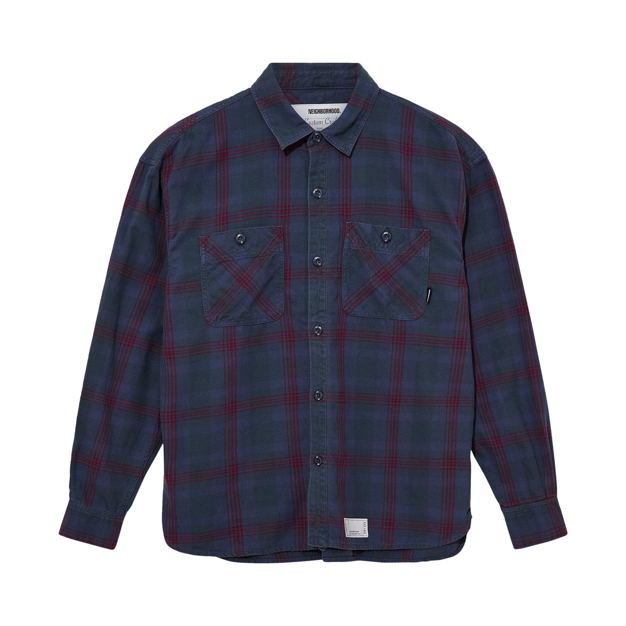 Pre-owned Neighborhood Savage Tartan Check Long-sleeve Shirt 'navy/purple' | Blue | Men's Size L