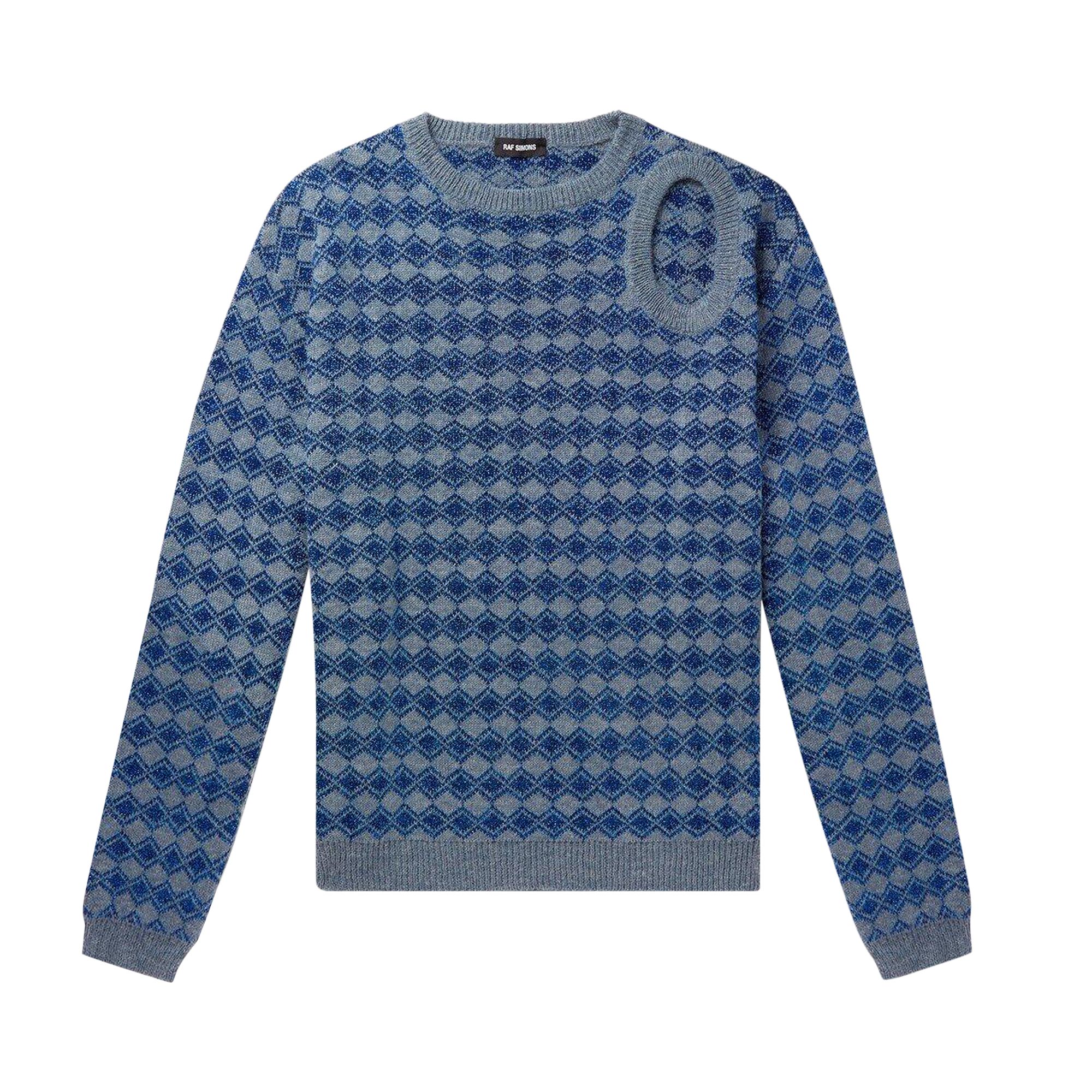 Pre-owned Raf Simons Jacquard Cut Out Hole Crewneck Sweater 'grey Blue' | Men's Size L In Gray
