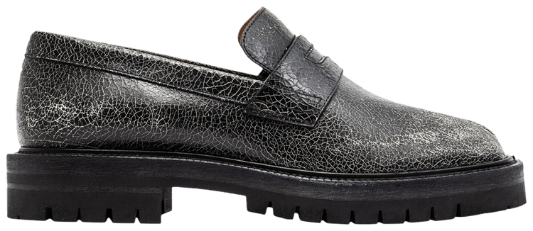 Maison Margiela Cracked Leather Tabi County Loafer Black