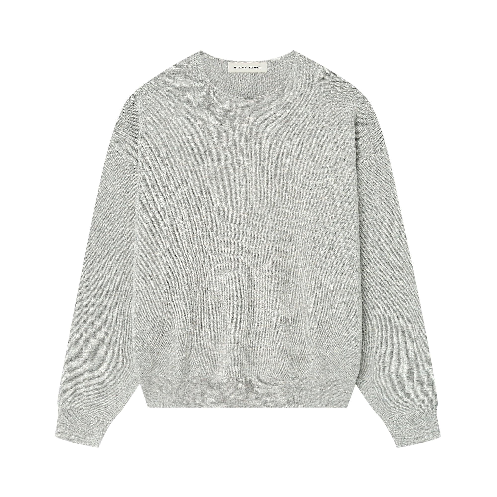 Pre-owned Essentials Fear Of God Merino Long Sleeve Crewneck Sweater 'concrete Heather' | Grey | Men's Size Xl In Gray