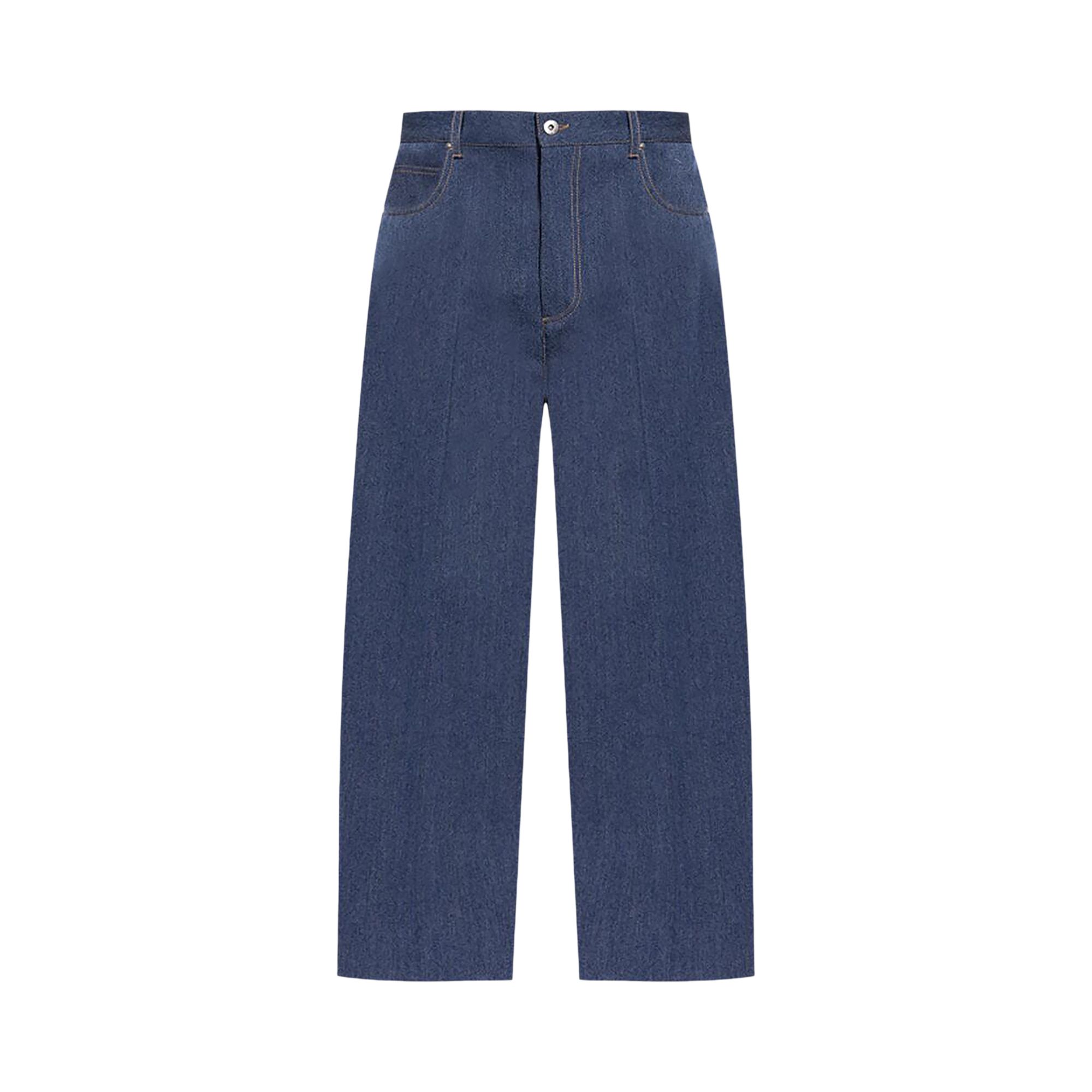 Pre-owned Bottega Veneta Melange Wool Cotton Drill Straight Trousers 'indigo' | Blue | Men's Size 50
