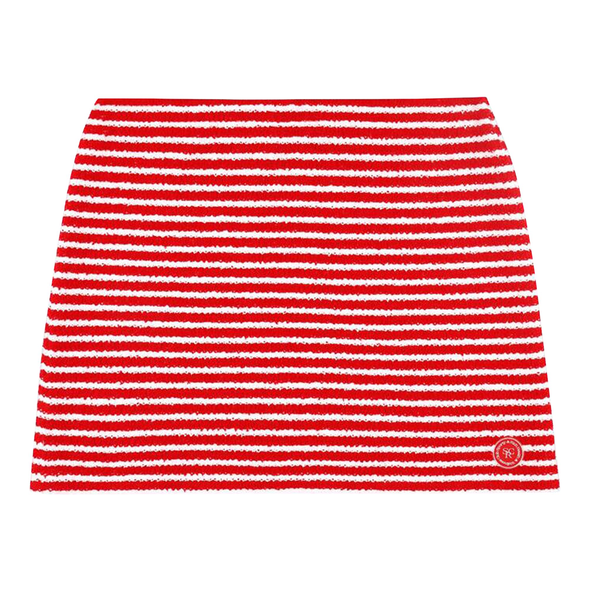 Pre-owned Sporty And Rich Sporty & Rich Serif Logo Striped Terry Aline Skirt 'fire Red Stripes' | Women's Size L
