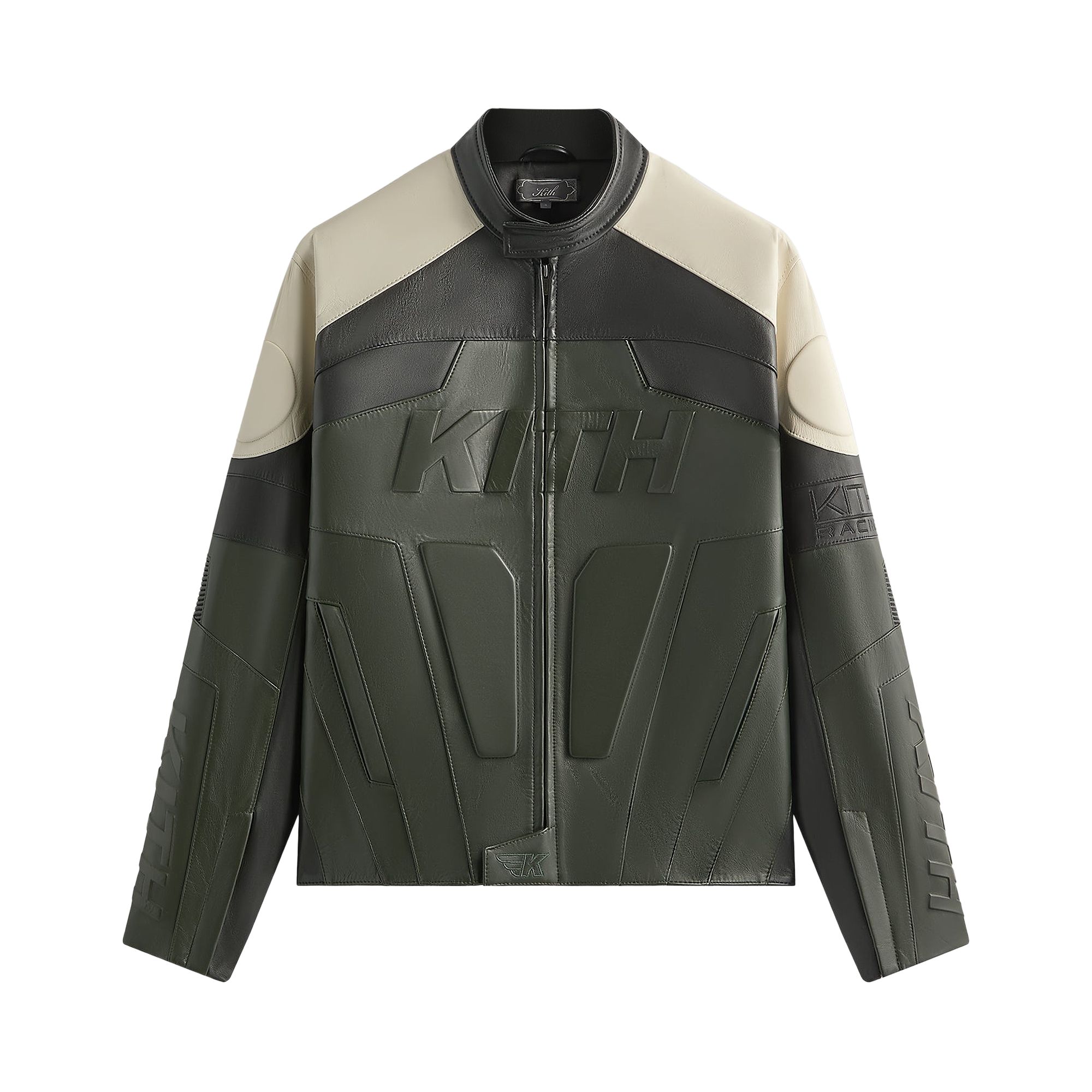 Pre-owned Kith Leather Wayne Moto Jacket 'stadium' | Green | Men's Size L