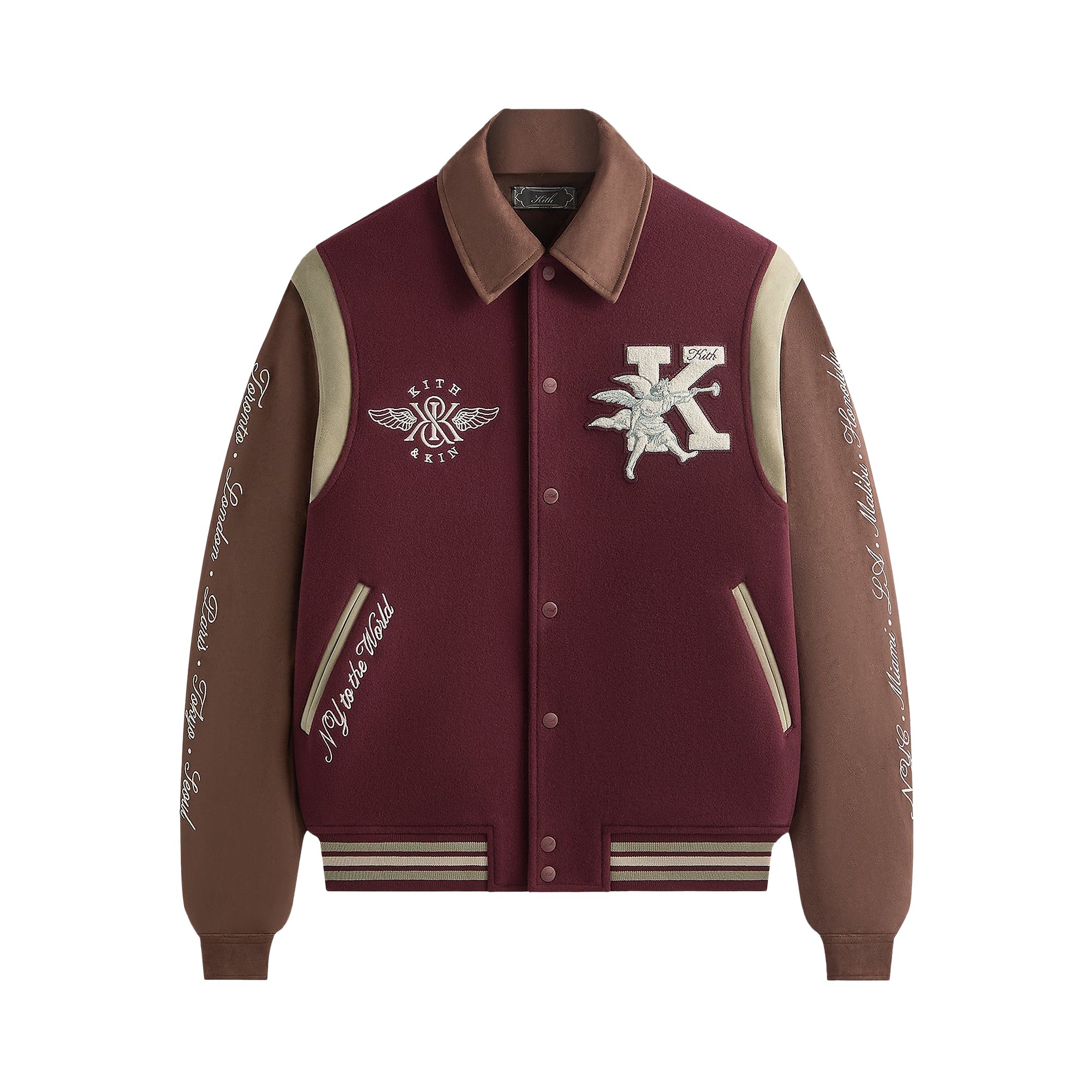 Pre-owned Kith Wool & Microsuede Varsity Jacket 'magma' | Blue | Men's Size Xs