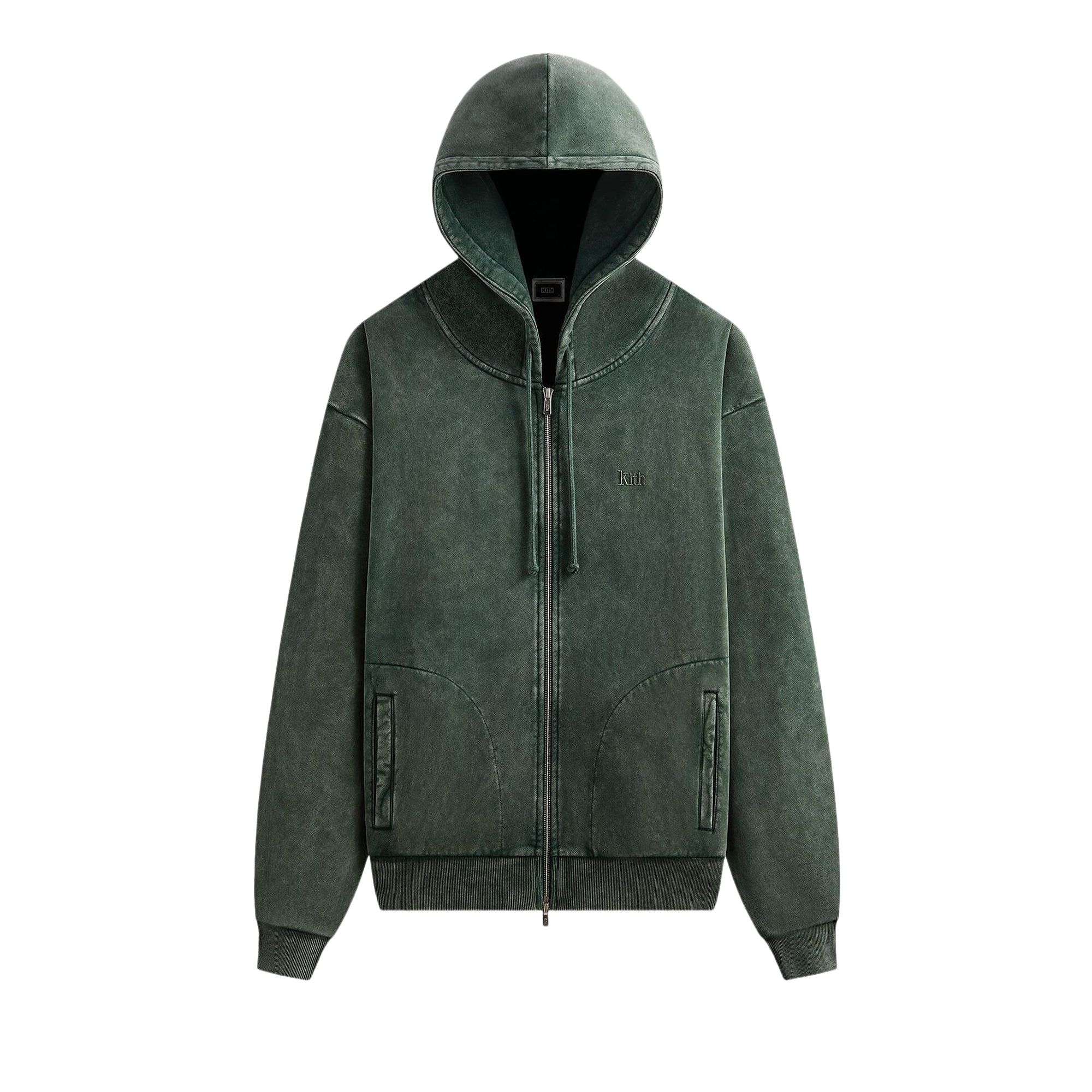 Pre-owned Kith Antique Wash Full Zip Nelson Hoodie 'stadium' | Green | Men's Size S