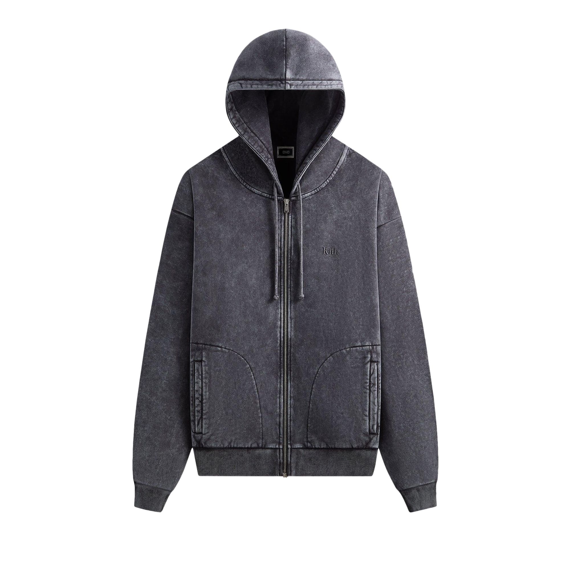 Pre-owned Kith Antique Wash Full Zip Nelson Hoodie 'black' | Men's Size Xxl