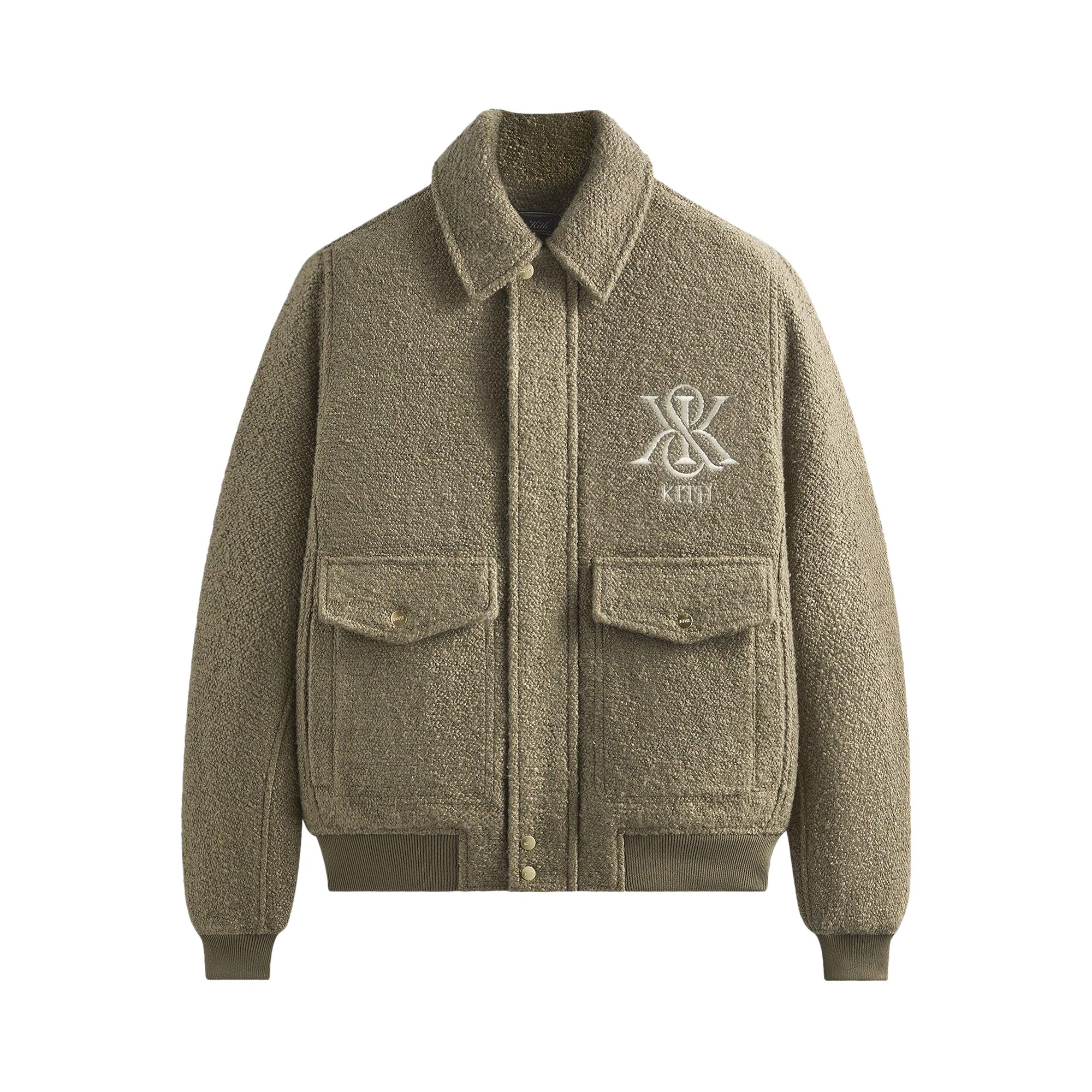 Pre-owned Kith Boucle Hawthorne Flight Jacket 'palomino' | Green | Men's Size M