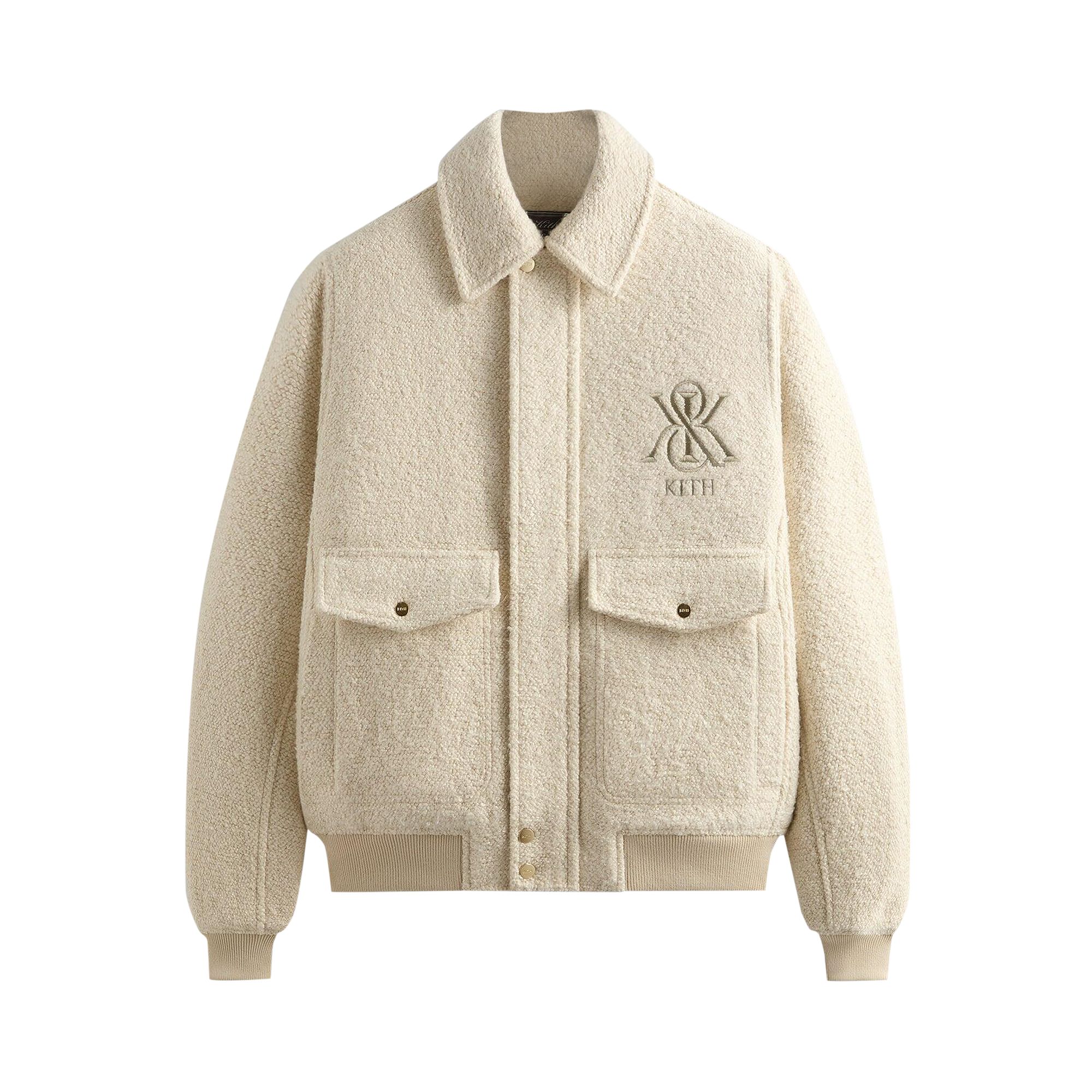 Pre-owned Kith Boucle Hawthorne Flight Jacket 'sandrift' | Cream | Men's Size M In White