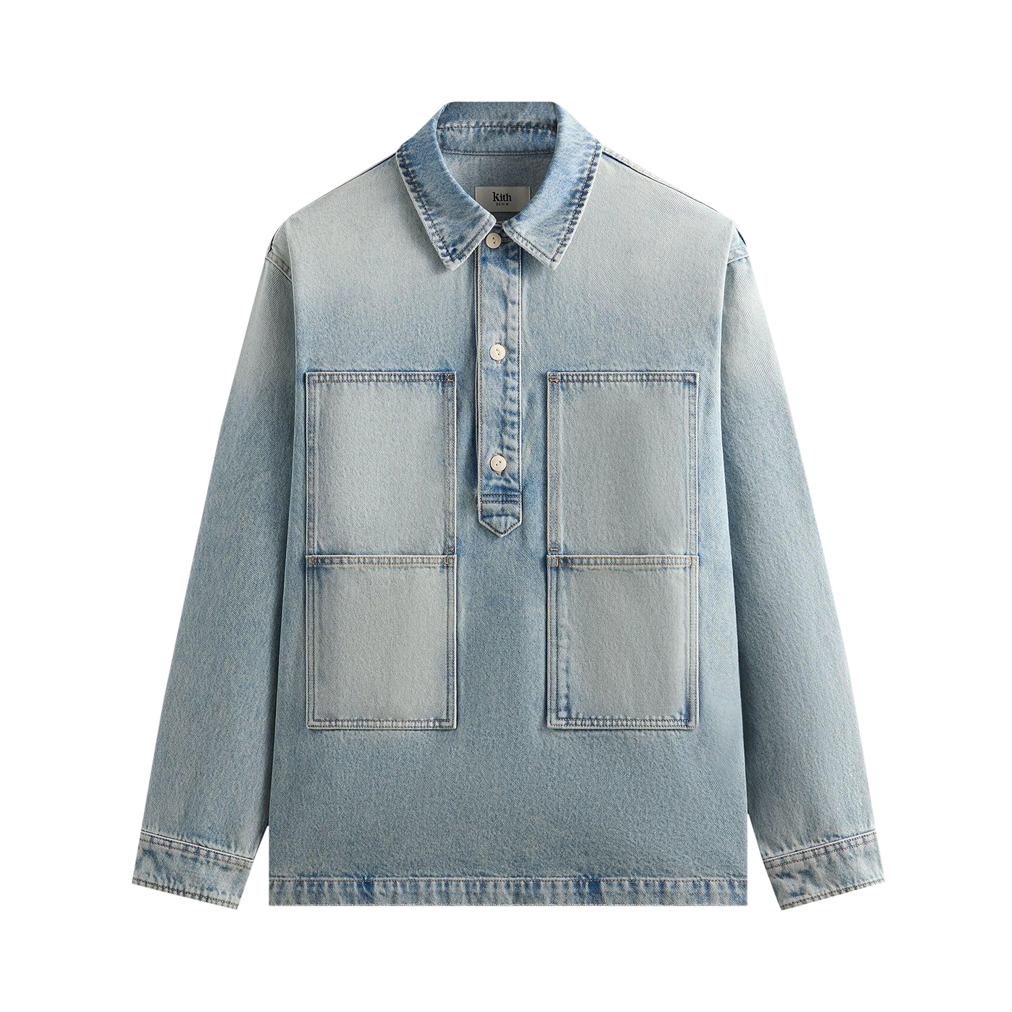 Pre-owned Kith Denim Paterson Pullover Shirt 'bailey Wash' | Blue | Men's Size L