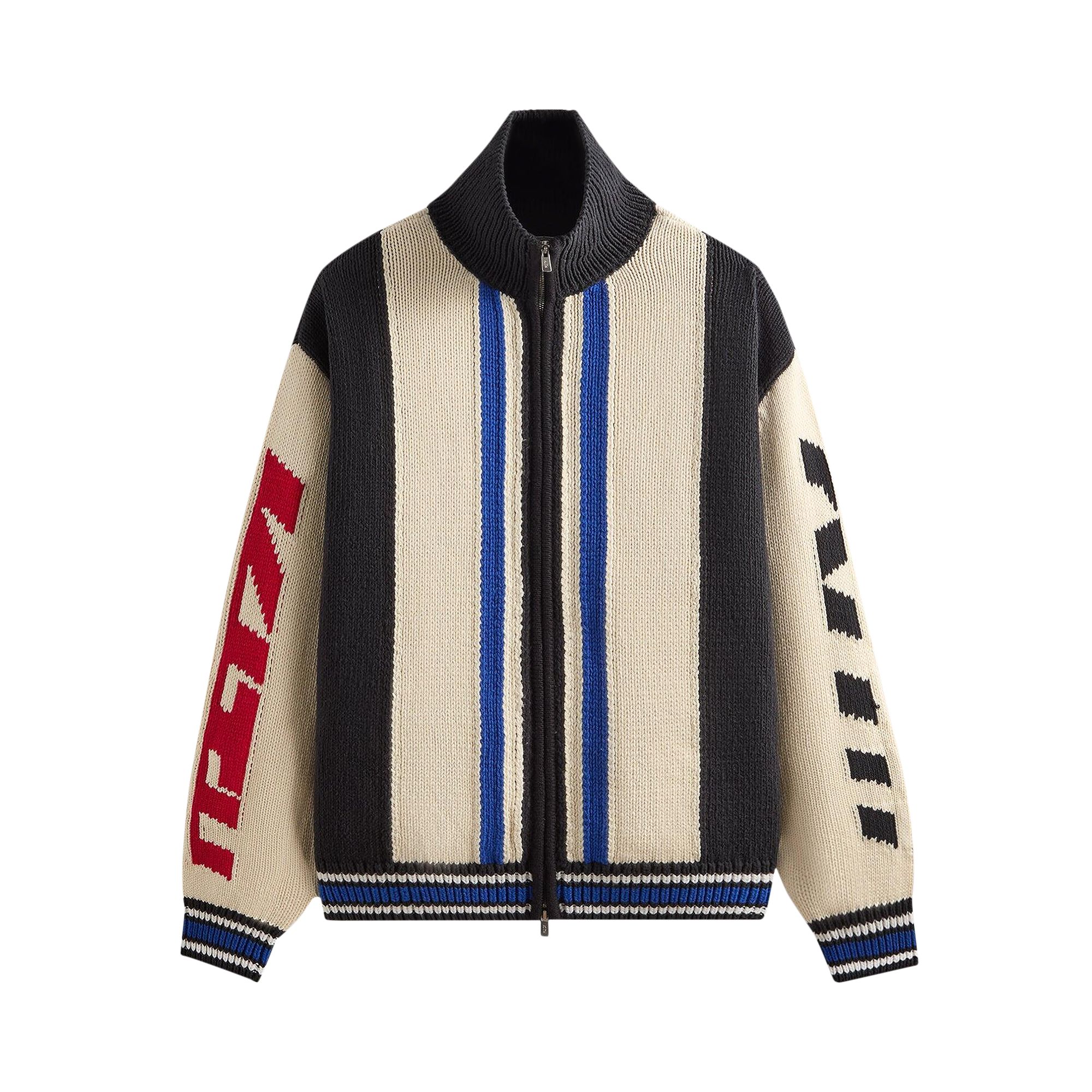 Pre-owned Kith Color-blocked Moto Full Zip Wyona Sweater 'sandrift' | Cream | Men's Size M In White