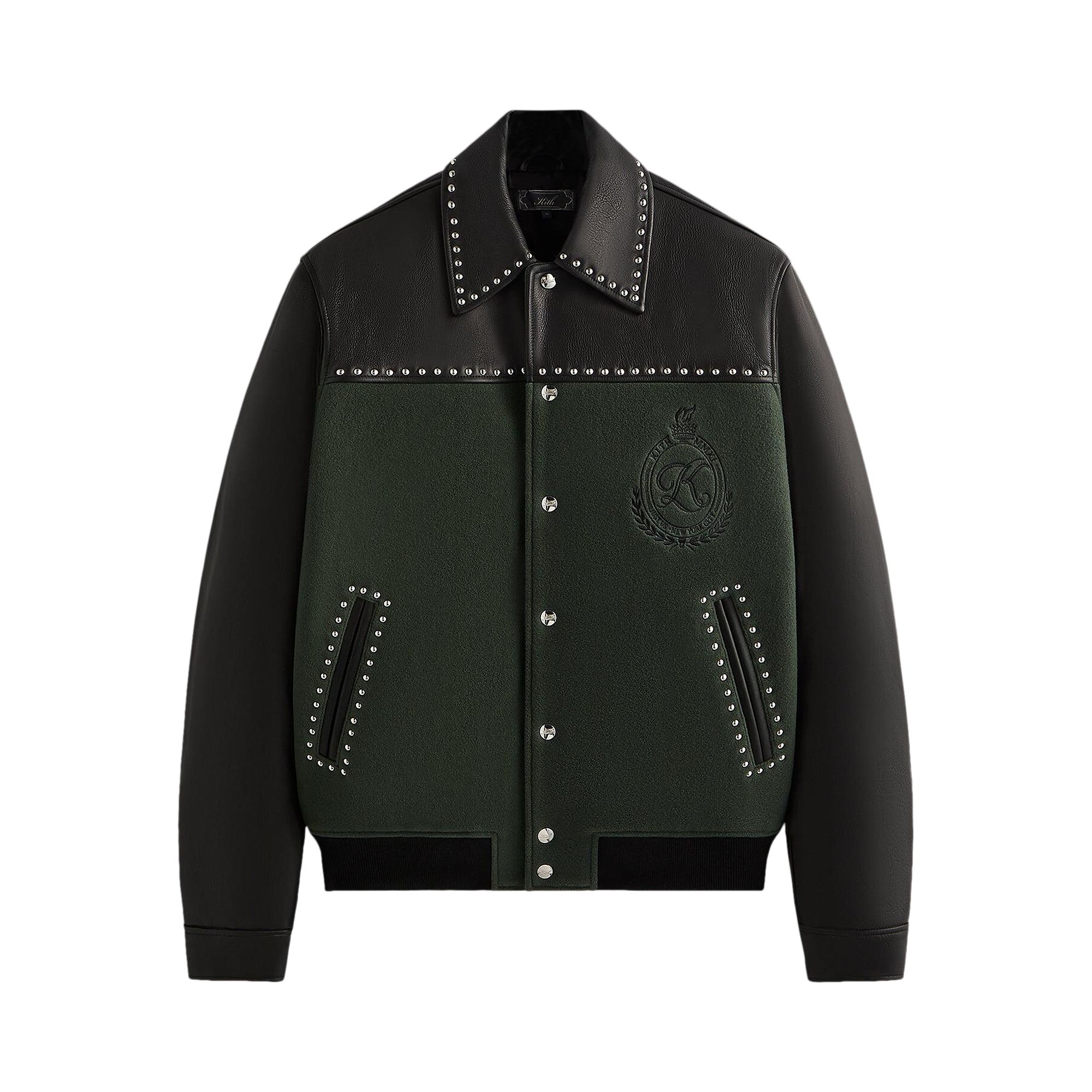 Pre-owned Kith Leather Combo Varsity Jacket 'machine' | Black | Men's Size Xs