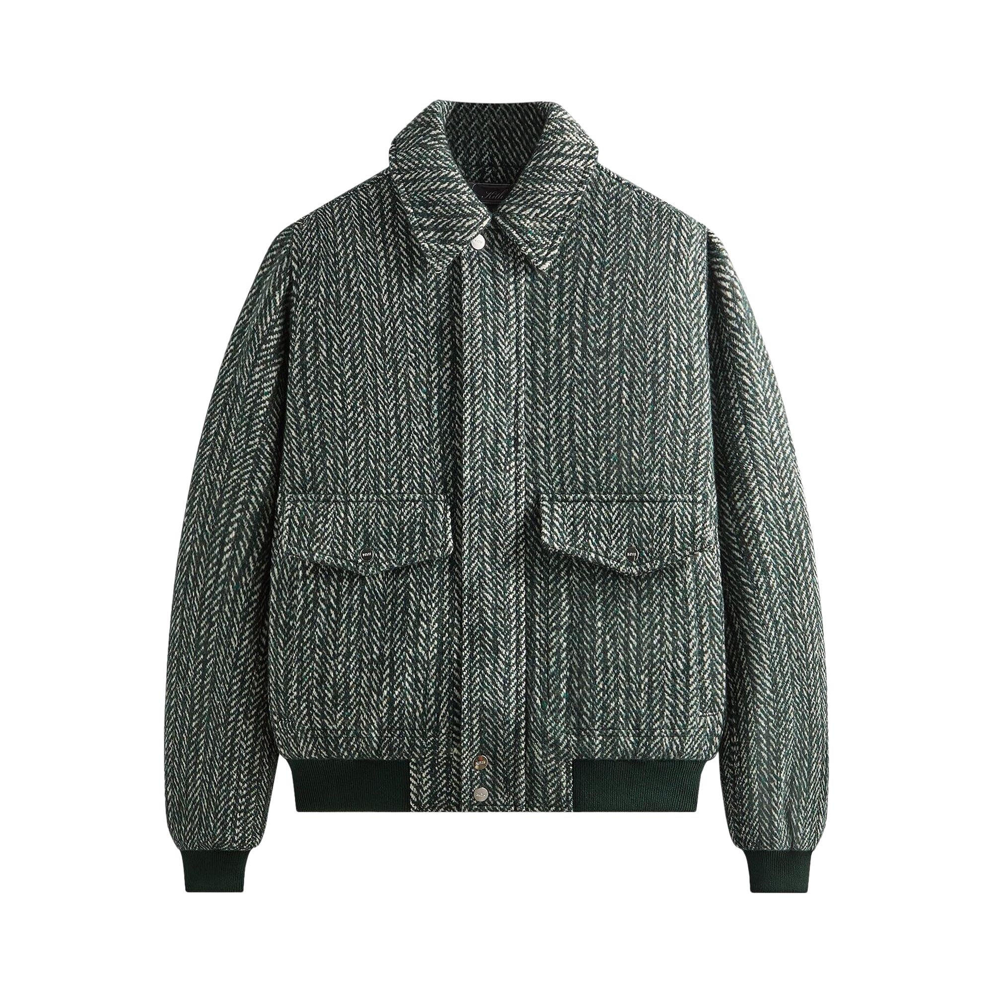 Pre-owned Kith Herringbone Hawthorne Flight Jacket 'stadium' | Green | Men's Size M