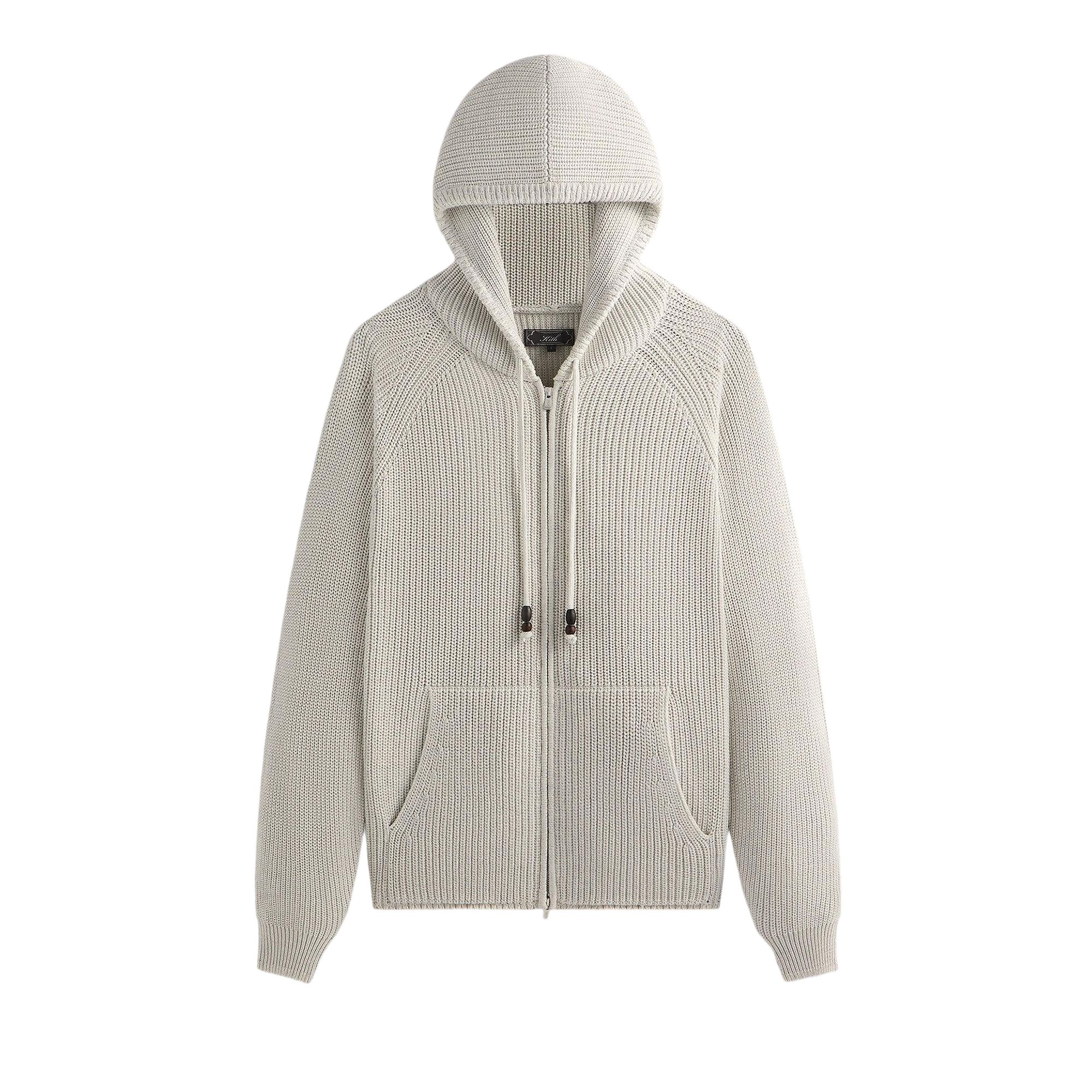 KITH KITH FULL ZIP MILES KNIT HOODIE 'LIGHT HEATHER GREY' | MEN'S SIZE XL