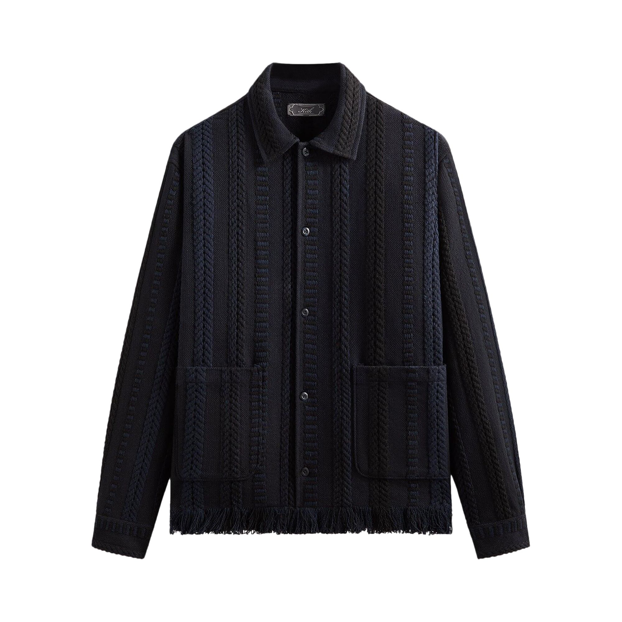 Pre-owned Kith Mixed Stripe Tweed Boxy Collared Overshirt 'nocturnal' | Black | Men's Size L