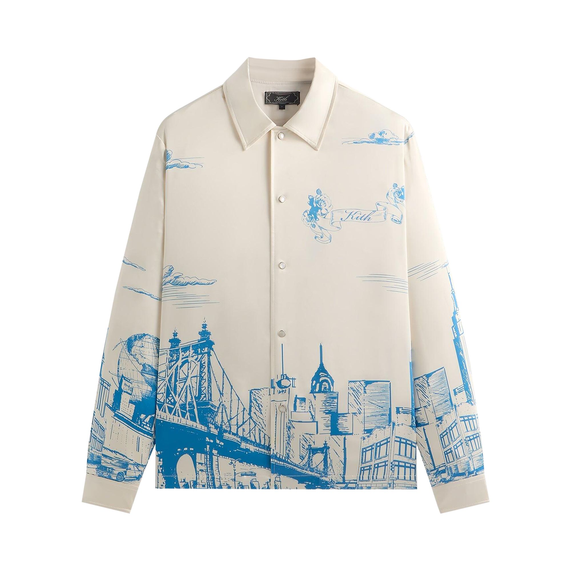 Pre-owned Kith Scenic Long-sleeve Boxy Collared Overshirt 'sandrift' | Cream | Men's Size M In White