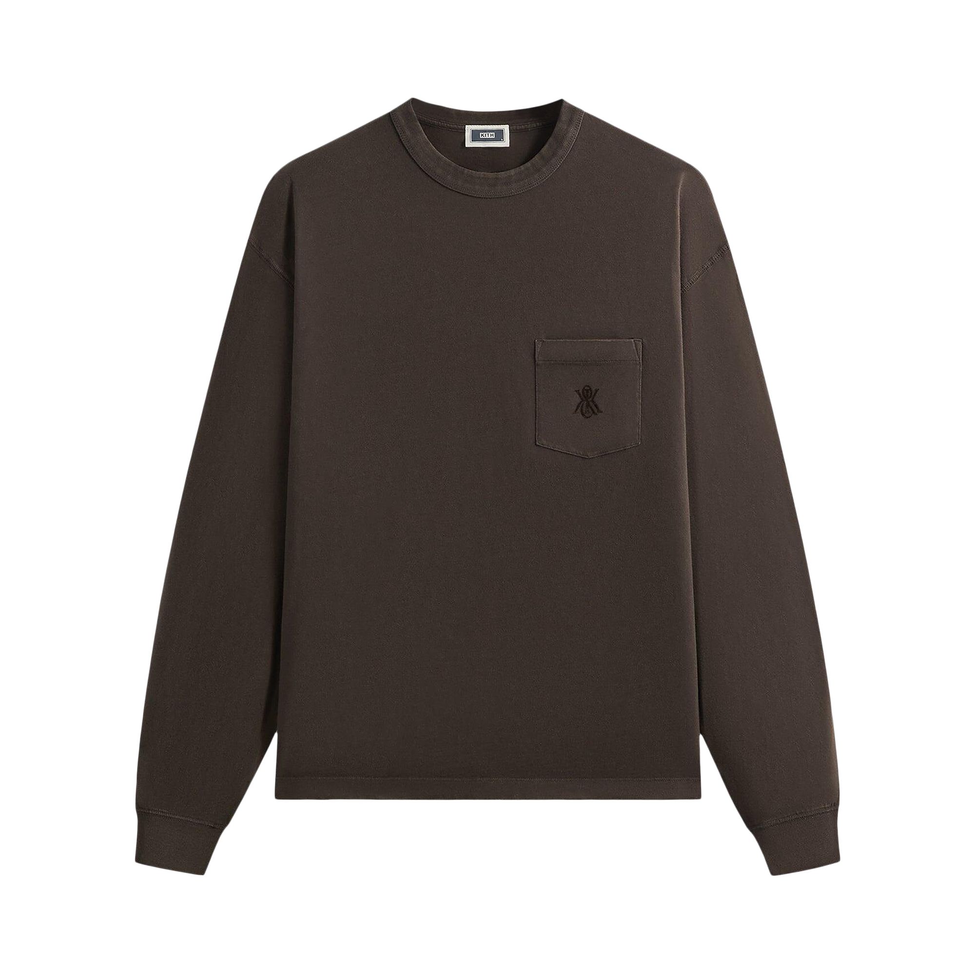 Pre-owned Kith Sueded Jersey Long-sleeve Leonard Pocket Tee 'derby' | Brown | Men's Size Xl