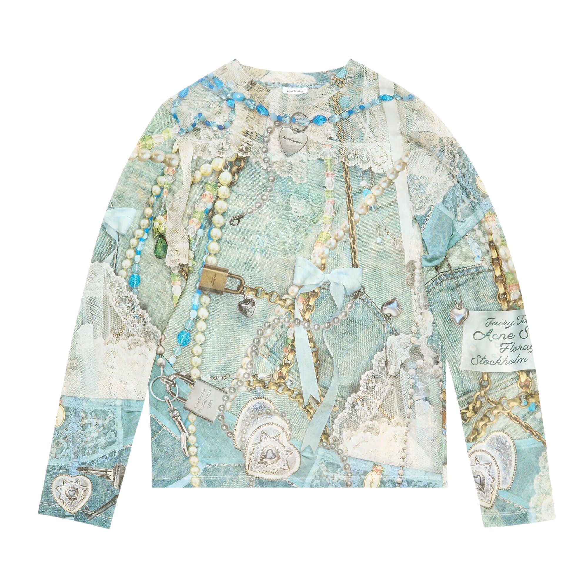 Pre-owned Acne Studios Long-sleeve Print T-shirt 'blue/multicolor' | Men's Size L