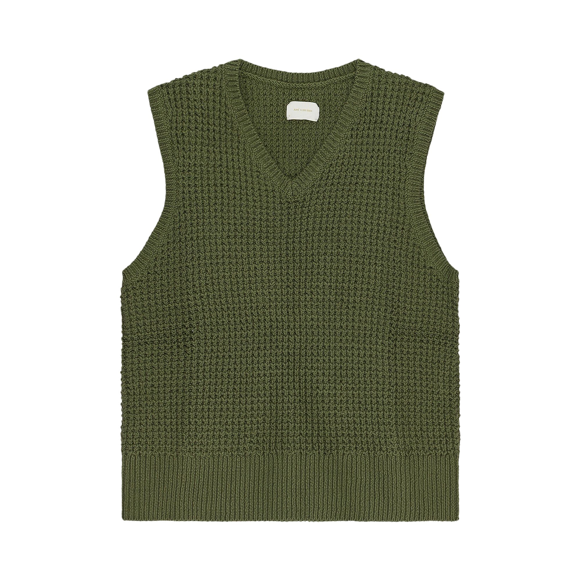 Pre-owned Aimé Leon Dore Waffle V-neck Sweater Vest 'capulet Olive' | Green | Men's Size M