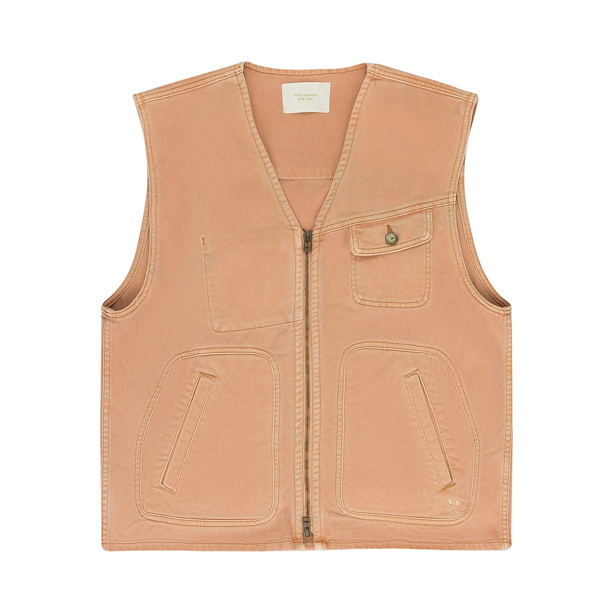 Pre-owned Aimé Leon Dore Garment Dyed Denim Vest 'peach Beige' | Pink | Men's Size L