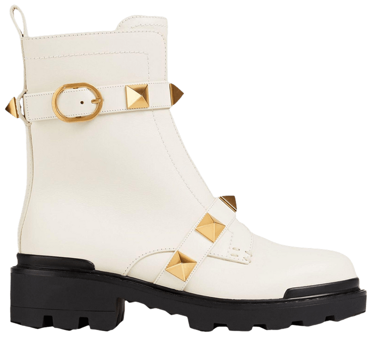 Valentino Wmns Roman Stud Ankle Boot Ivory