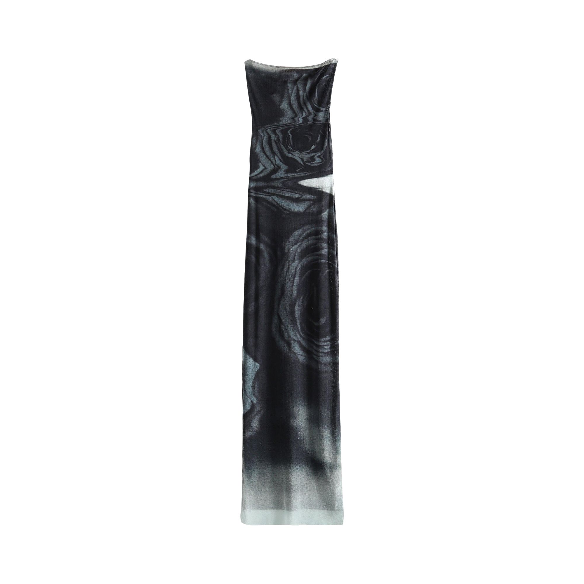 Pre-owned Jean Paul Gaultier Mesh Boat Neck Sleeveless Printed Blurry Roses Long Dress 'white/grey/black' | Wo