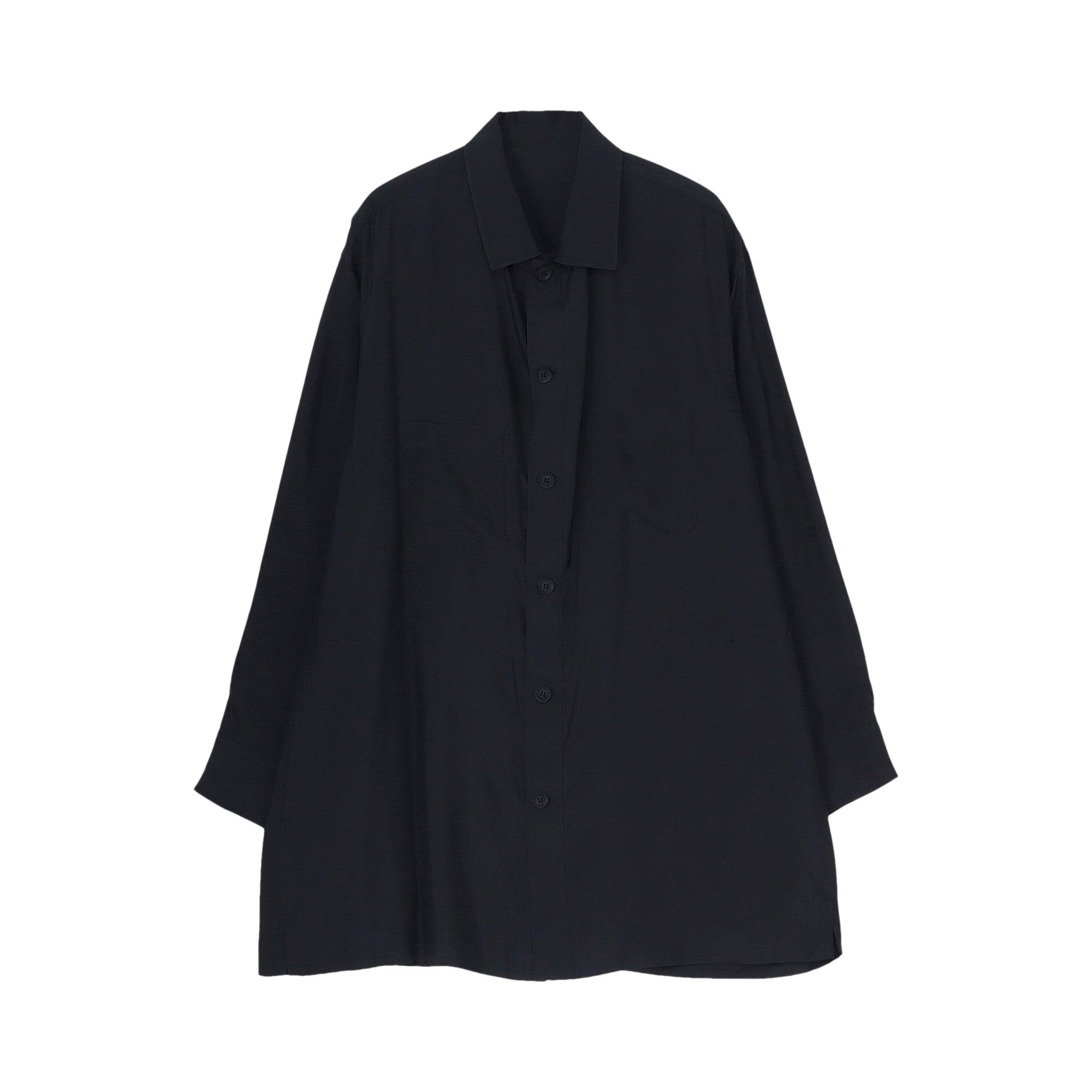 Pre-owned Yohji Yamamoto Pour Homme Open Collar Shoulder Pleated Blouse 'black' | Men's Size 2