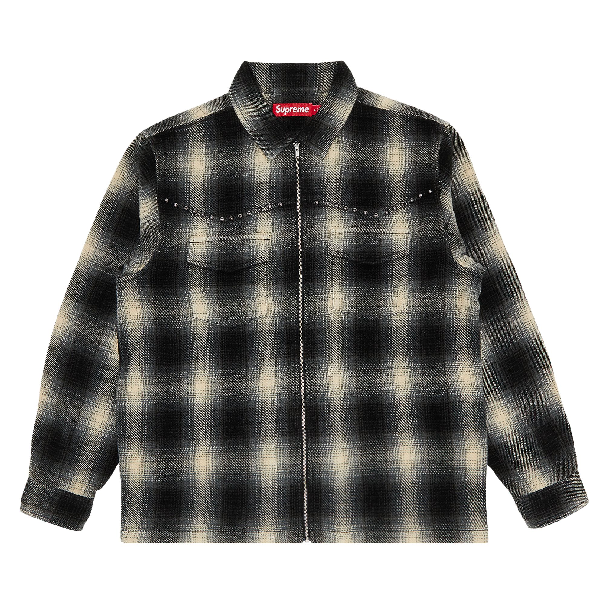 Pre-owned Supreme Studded Shadow Plaid Zip Up Shirt 'black' | Men's Size L