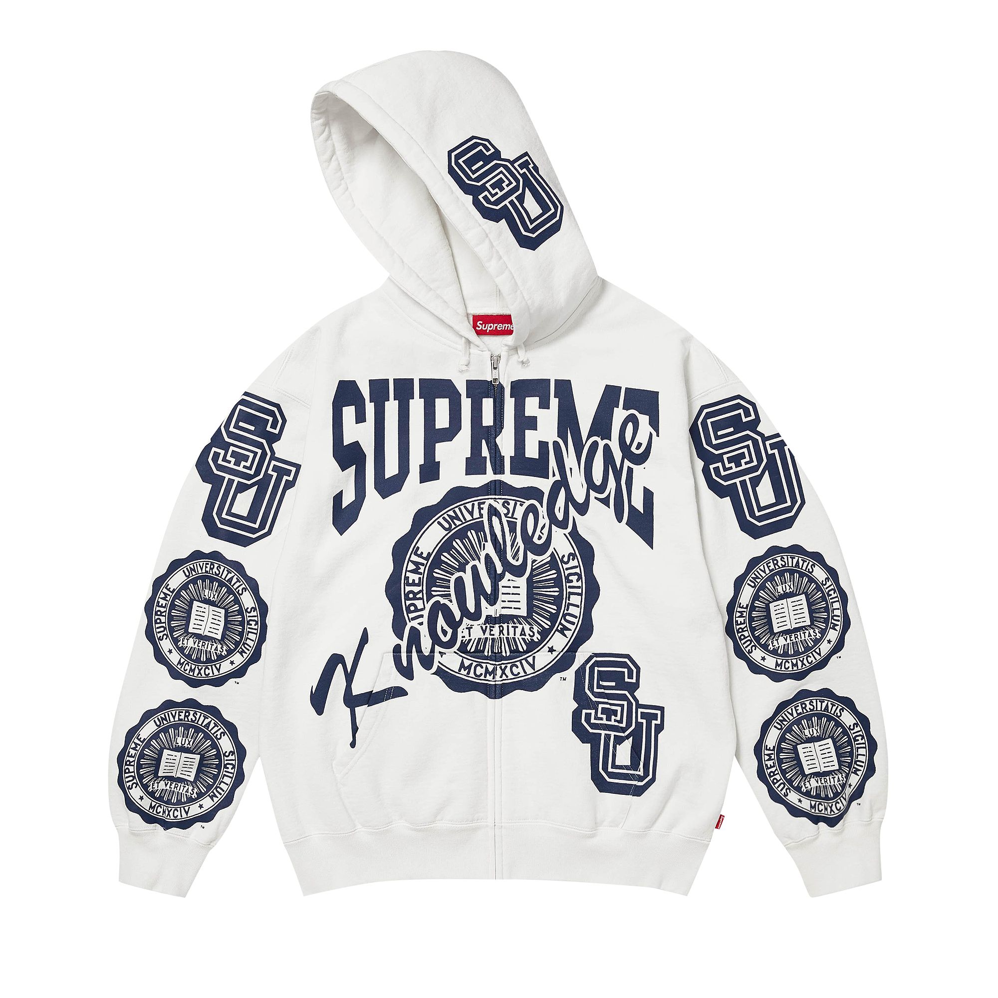 Pre-owned Supreme Knowledge Reigns Zip Up Hooded Sweatshirt 'white' | Men's Size L