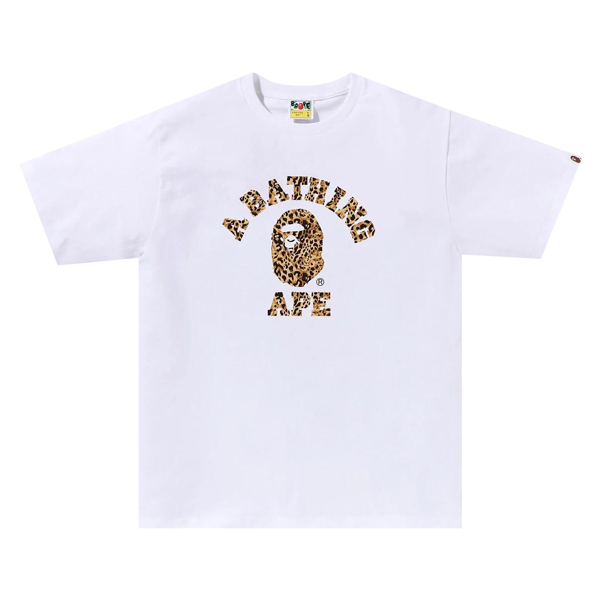 Pre-owned Bape Wild Leopard Pattern College Tee 'white/beige' | Men's Size Xl