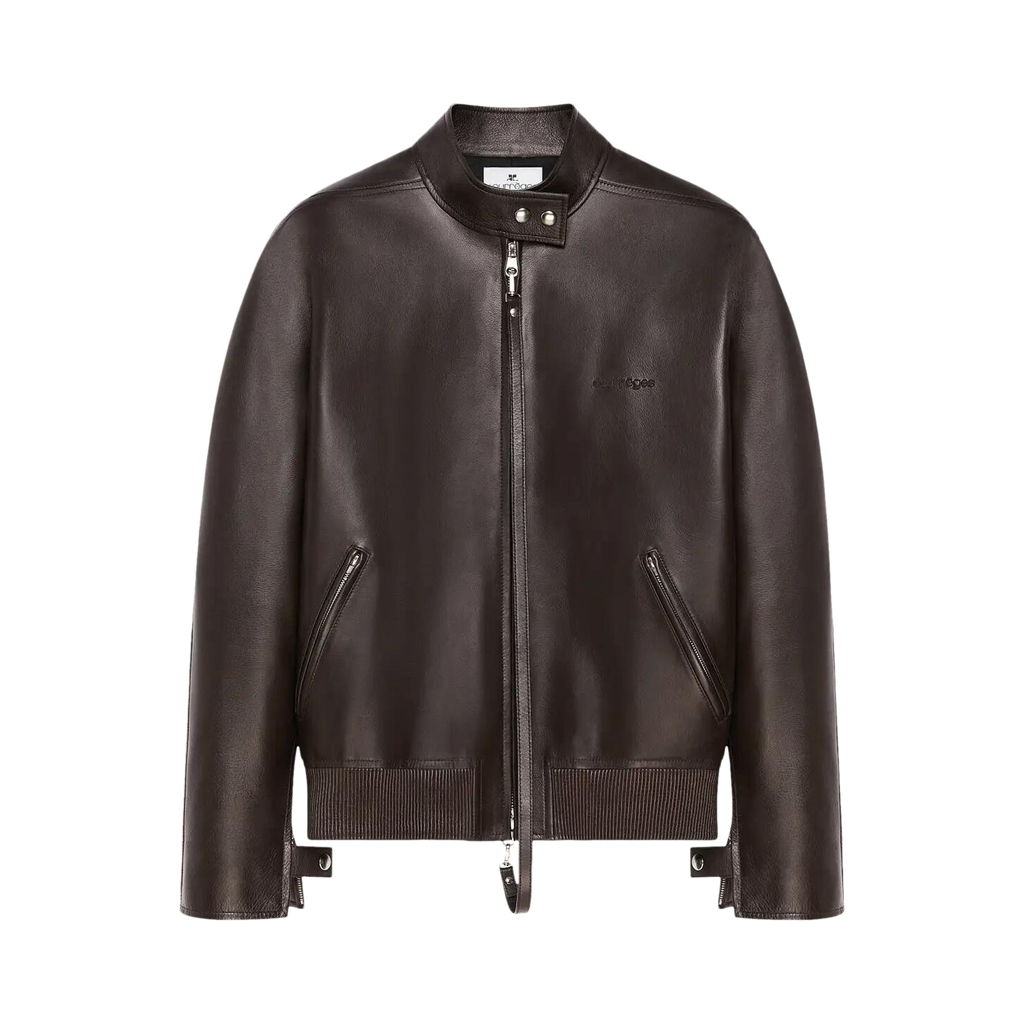 Pre-owned Courrèges Embroidered Leather Bomber Jacket 'dark Brown' | Men's Size L